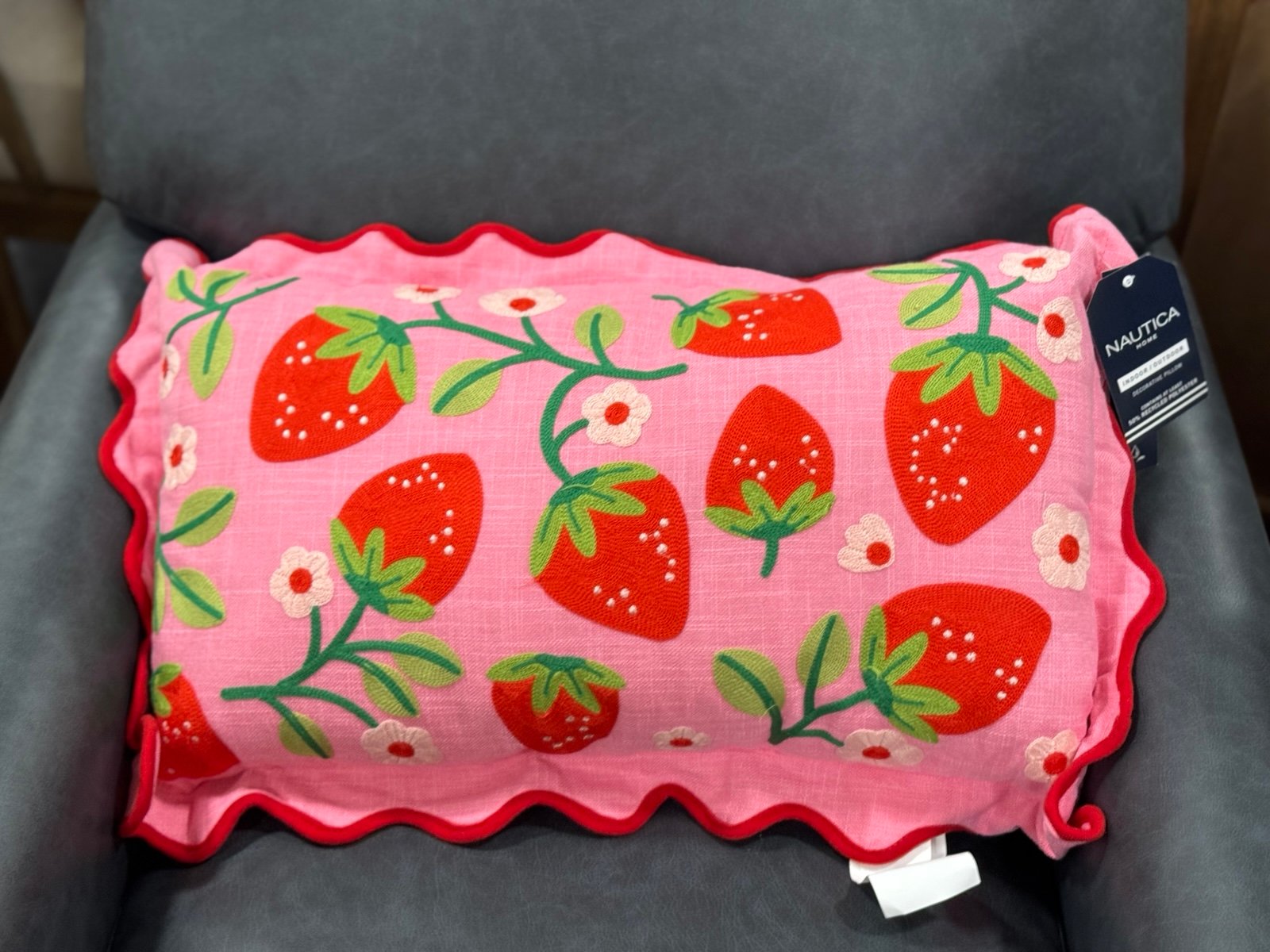 The VIRAL Pink Strawberry Embroided Pillow