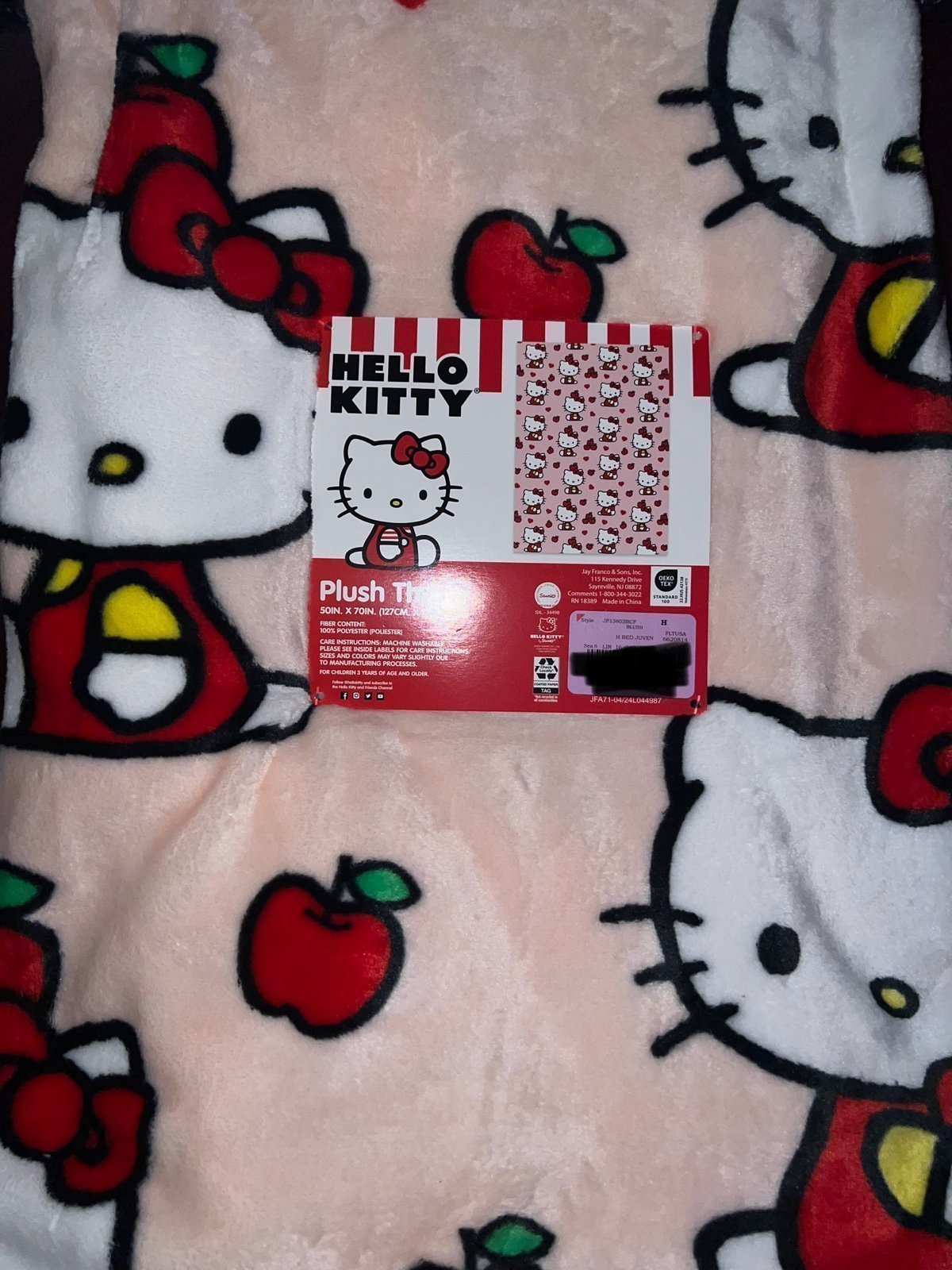 Hello Kitty Hearts and Apples pink blanket