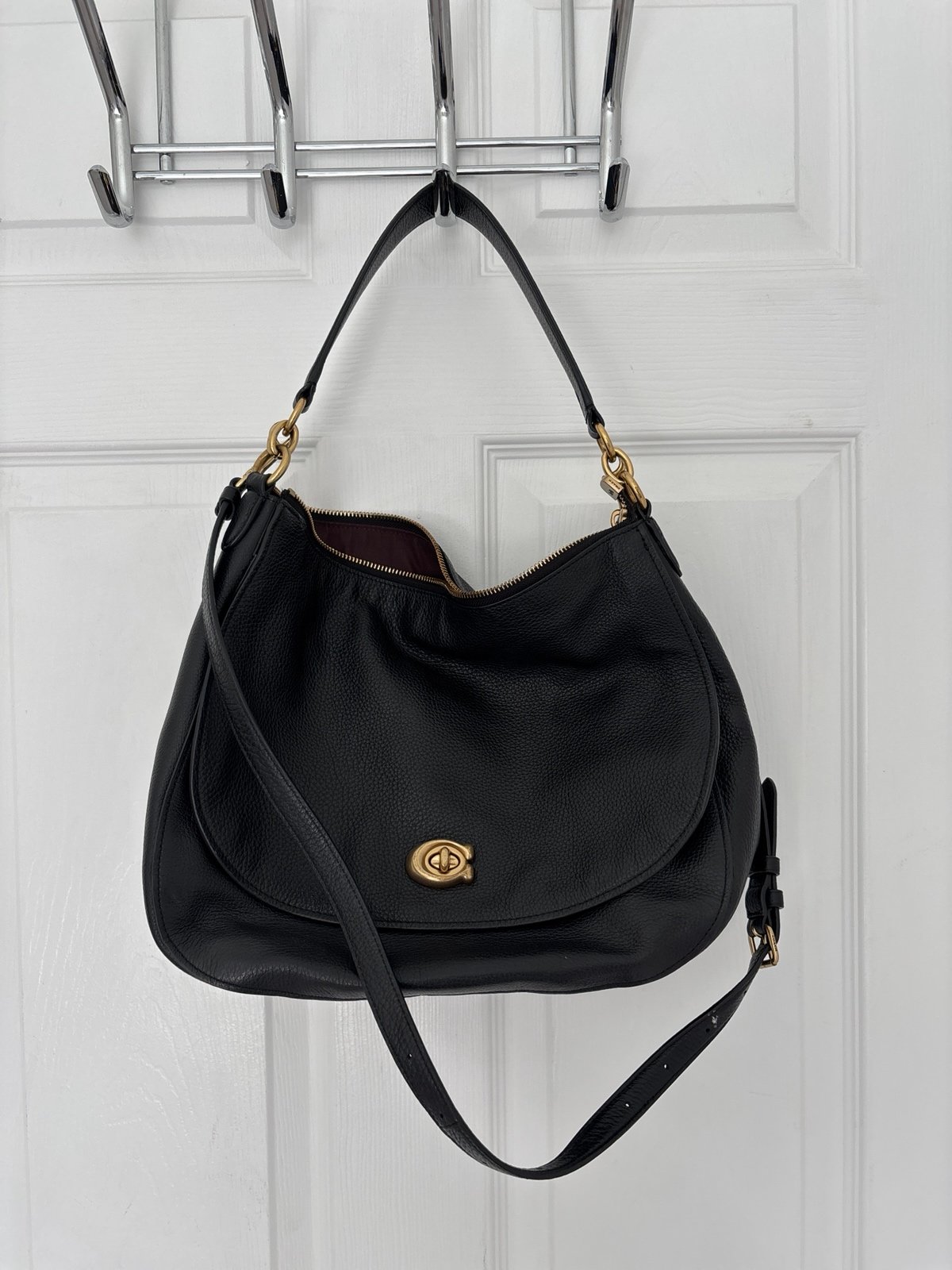 Black coach bag pebbled leather