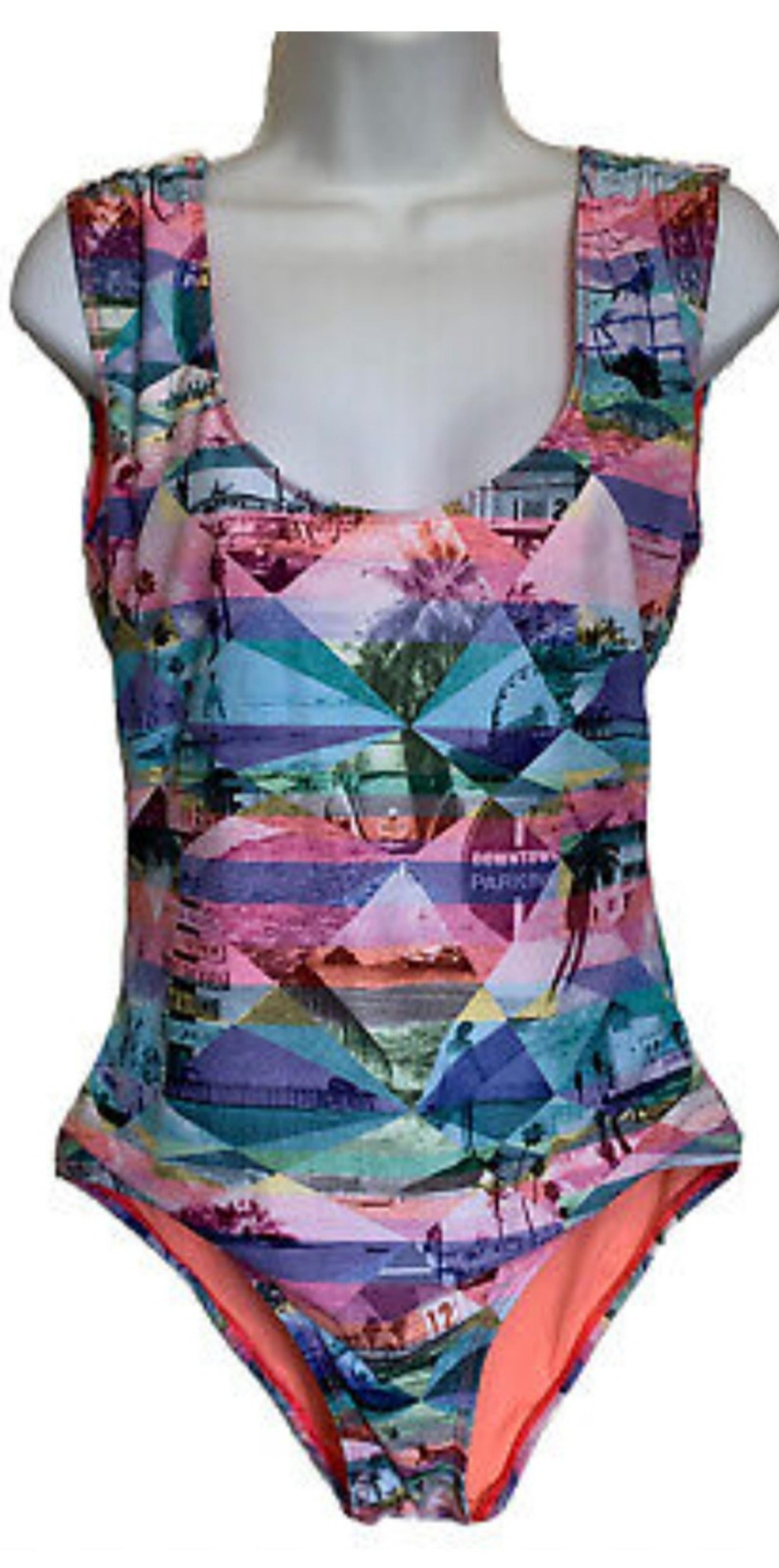 Tropical One Pc Hobie Womens Bathing Swim Suit Cartoon 60s Print L Surfer Beach