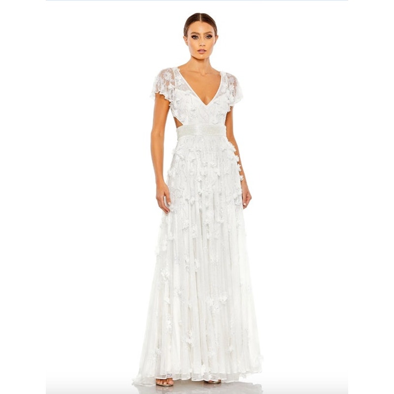MAC DUGGAL Dress Size 8 Evening Gown White Embellished Lace NEW Lace Up