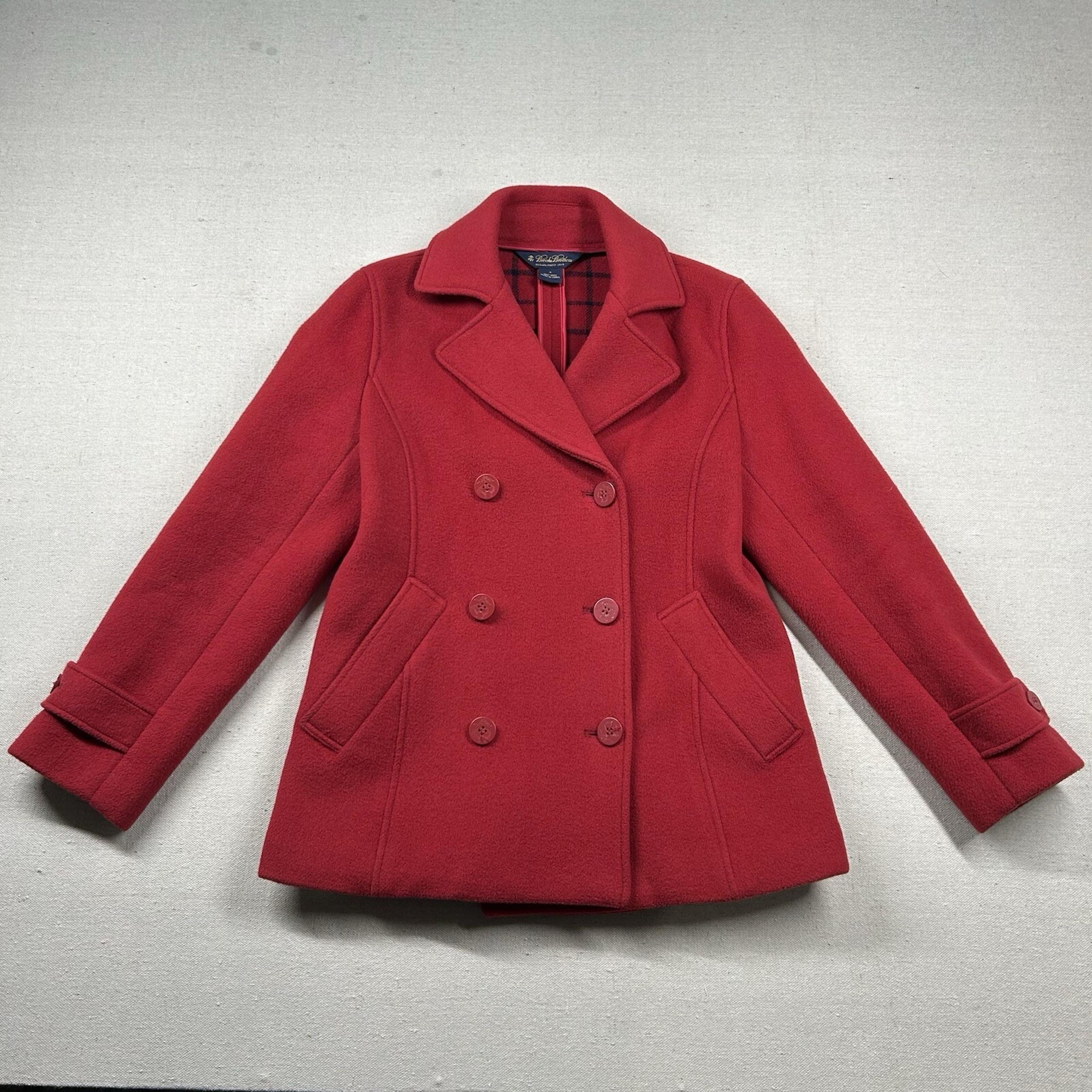 Brooks Brothers Pea Coat Womens 4 100% Wool Red Nautical Sailor Plaid Liner