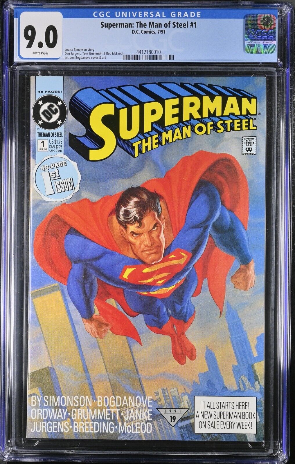 Superman The Man of Steel 1 CGC 9.0 DC Comics 1991 Jurgens,Grumme tt McLeod