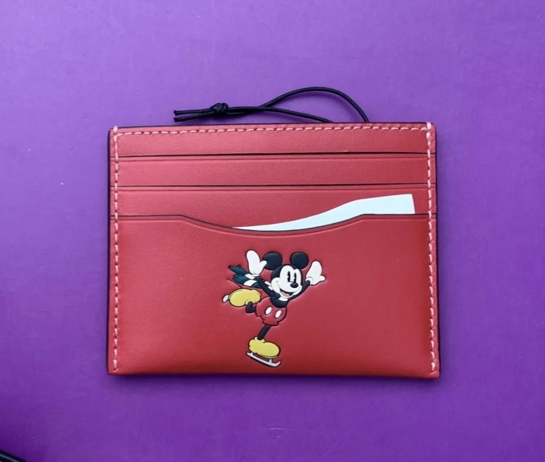 Disney X Coach Slim Id Card Case With Winter Motif Mickey Mouse NWT