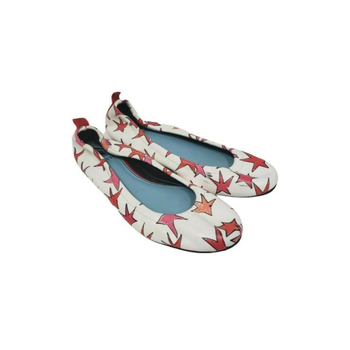 Lanvin Womens White Red Star Printed Ballet Stretch Flats Shoes Size 37 US 7