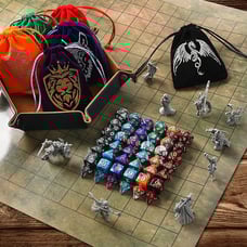 DND Dice Set 42 Pcs with 6 Colorful Animal Pattern Velvet Bags, FoldingDice Tray