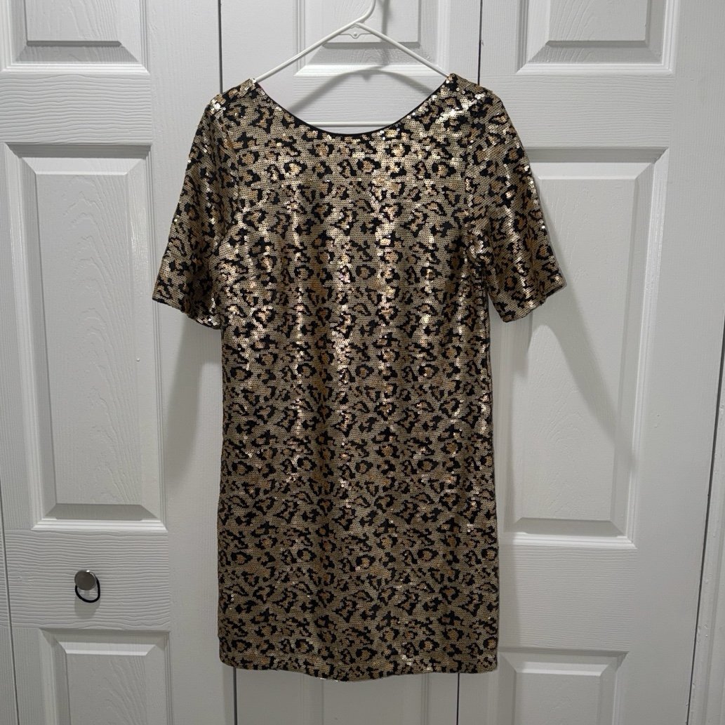 NWOT Betsey Johnson Size 8 Leopard Sequin Shirt Dress