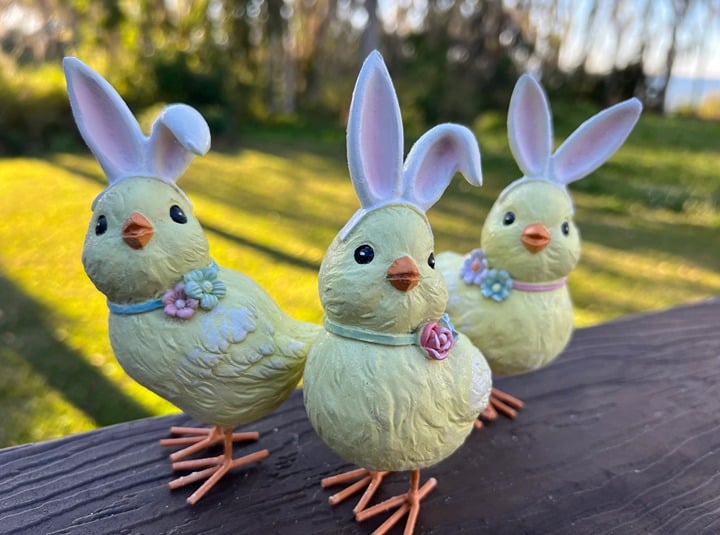 Resin Chicks With Bunny Ears Set of 3 Seasonal Decor 5.5 Inch Easter Decoration