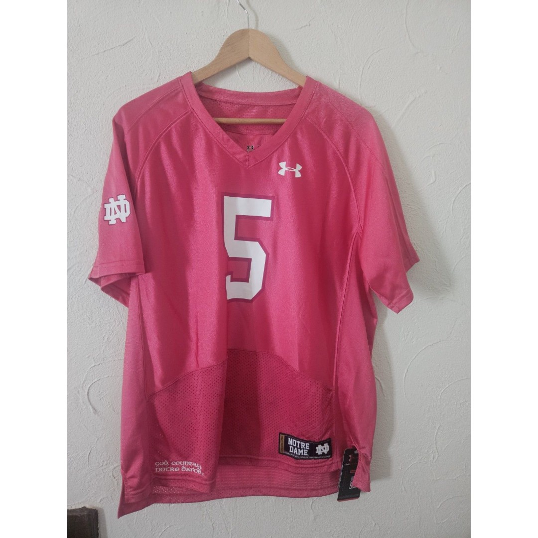 Notre Dame Pink Football Jersey Ladies Sz YXL Under Armour #5 New Fighting Irish
