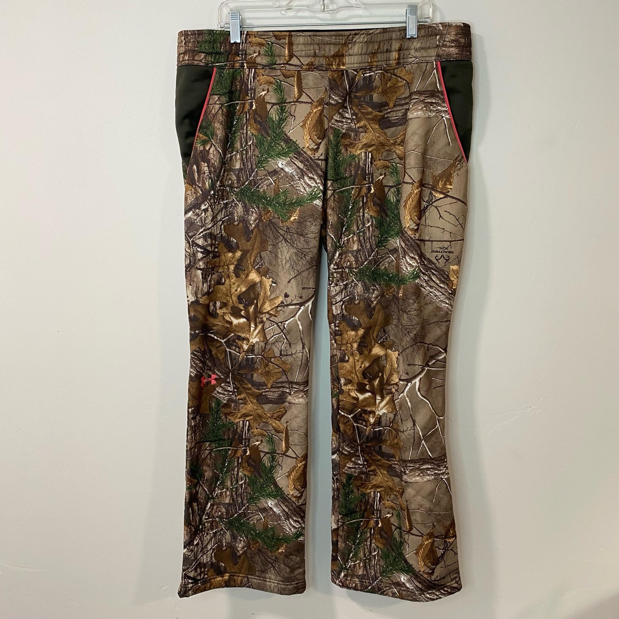 Under Armour Women's Pants Cold Gear RealTree Camo Hunting Fleece Size XL Brown
