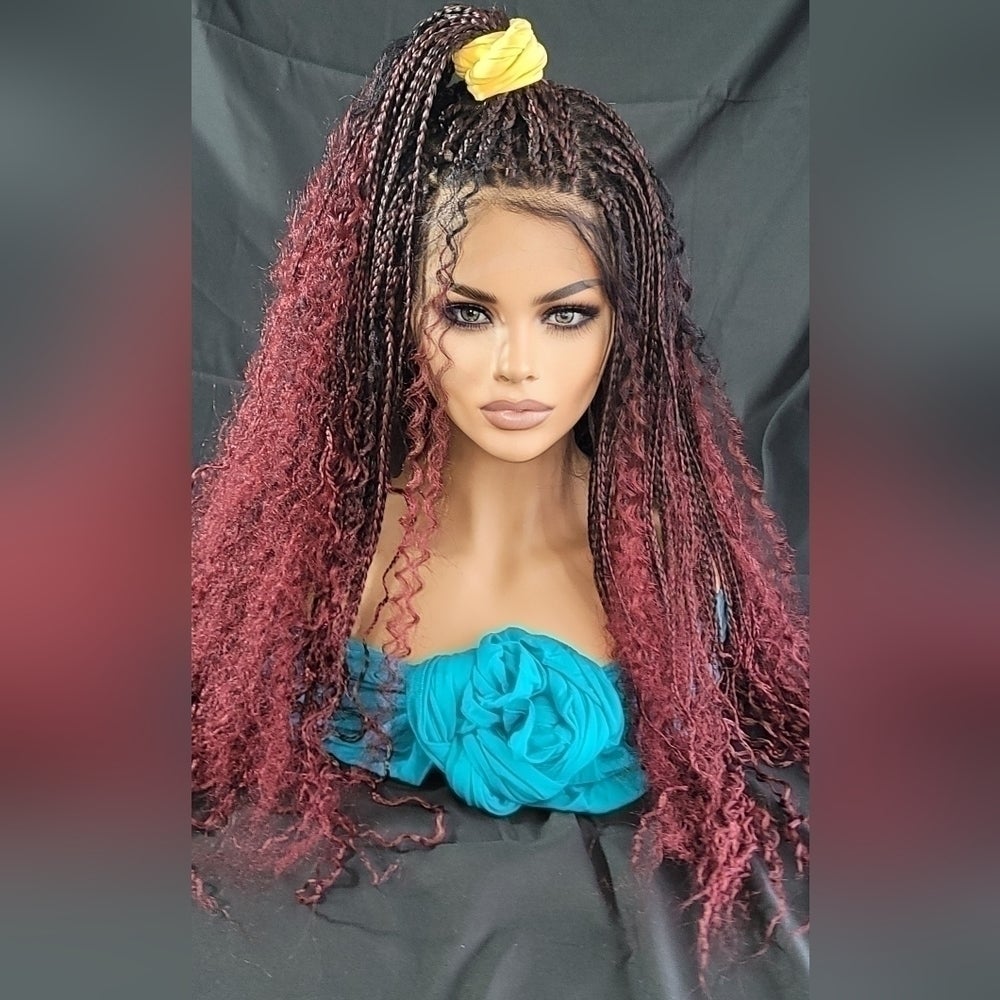 Braided wigs 100% handmade, long wig, stunning , red ombre wig, box braids NWT''