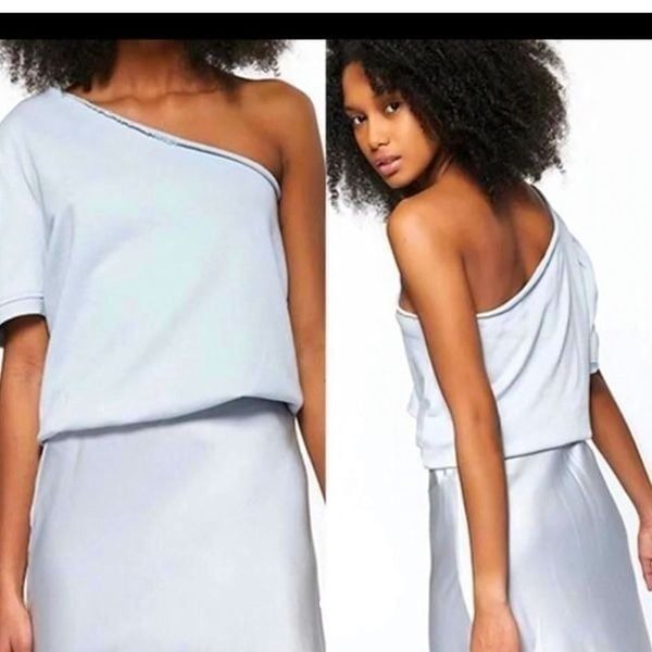 NEW Cami NYC Top Blouse One Shoulder Cotton Blue Size M