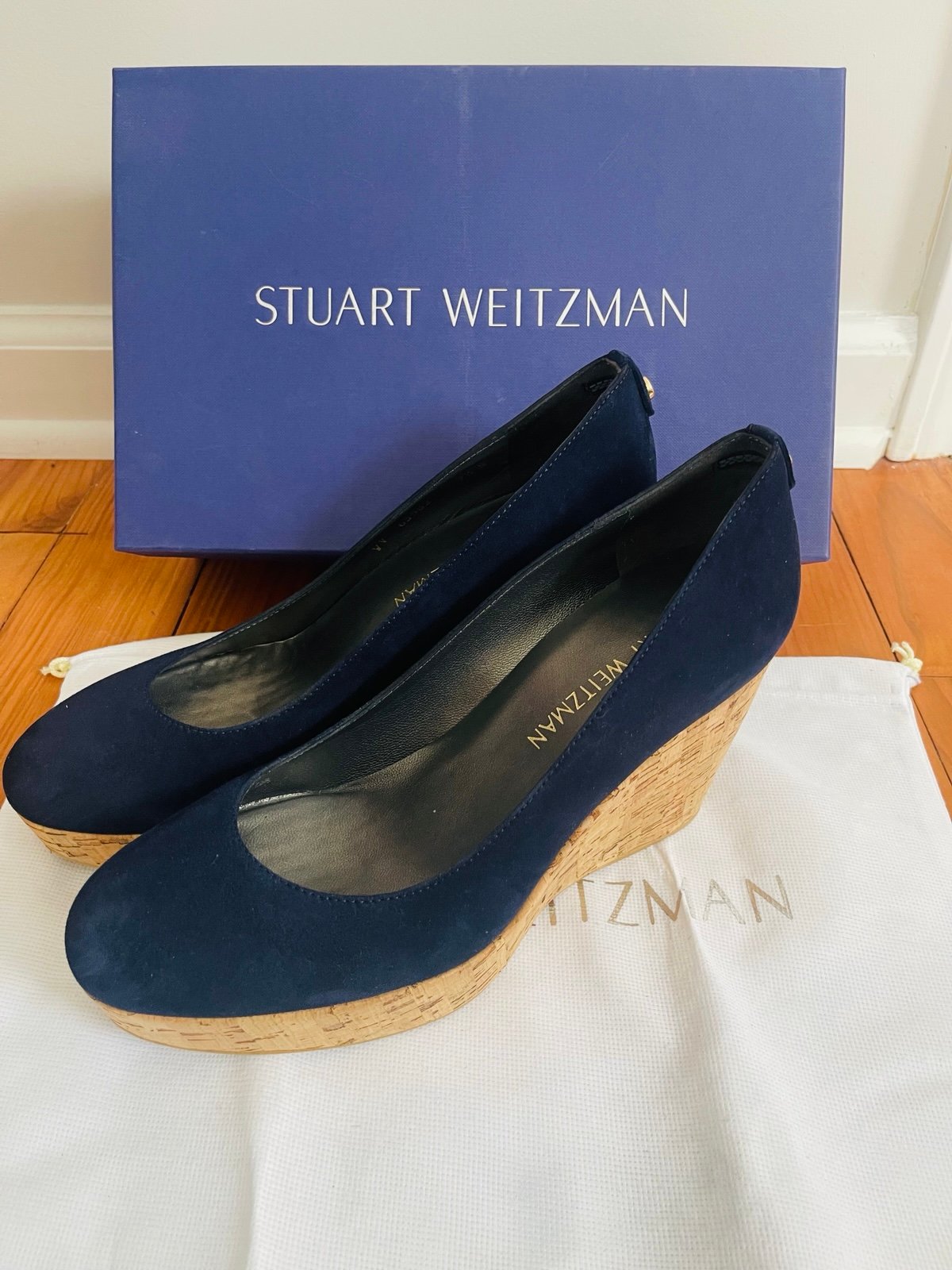 NEW Stuart Weitzman Dutchess Suede And Cork Wedges Size 7.5
