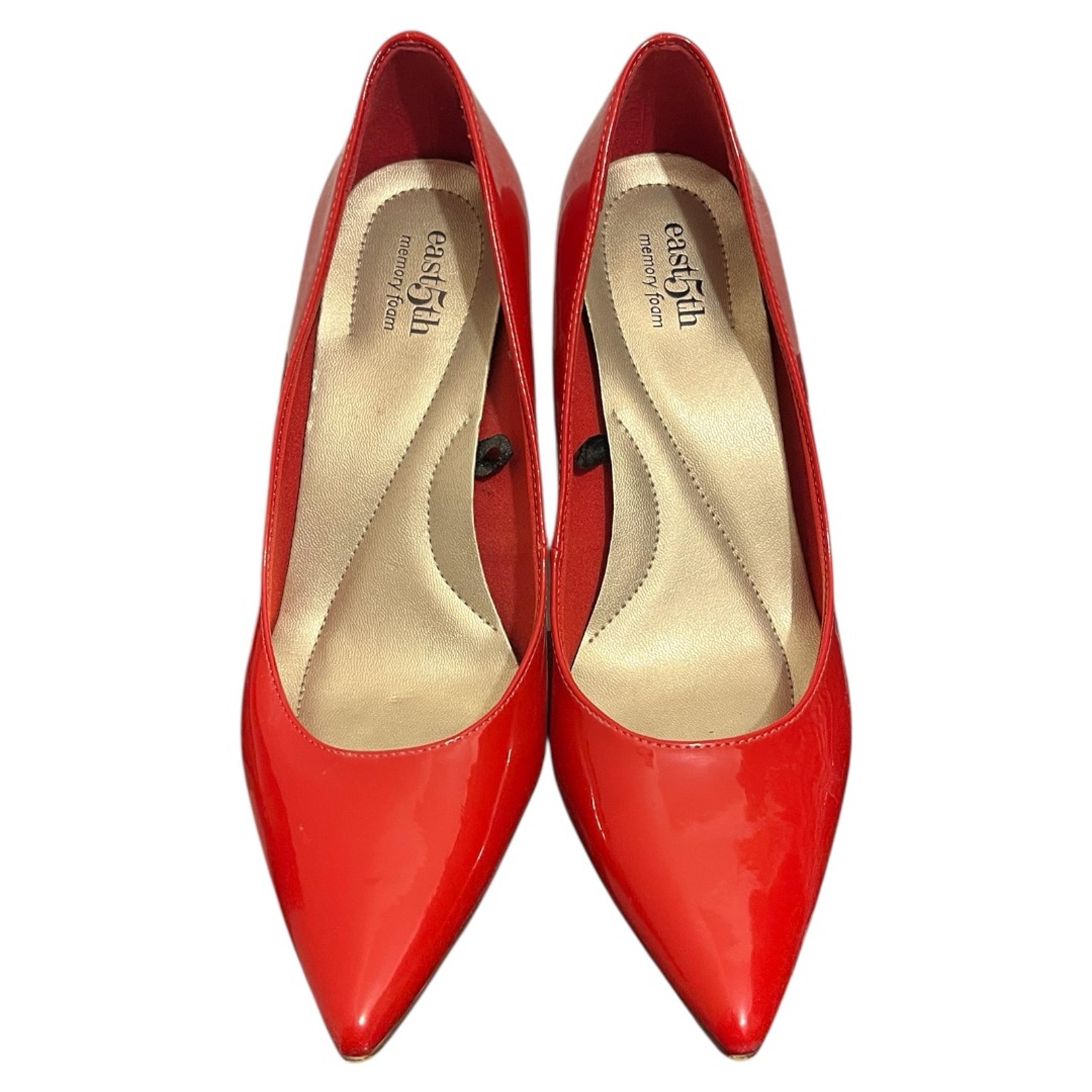 East 5th Memory Foam Patent Leather Red Pointy Toe Pumps Sz 9 Office Siren EUC