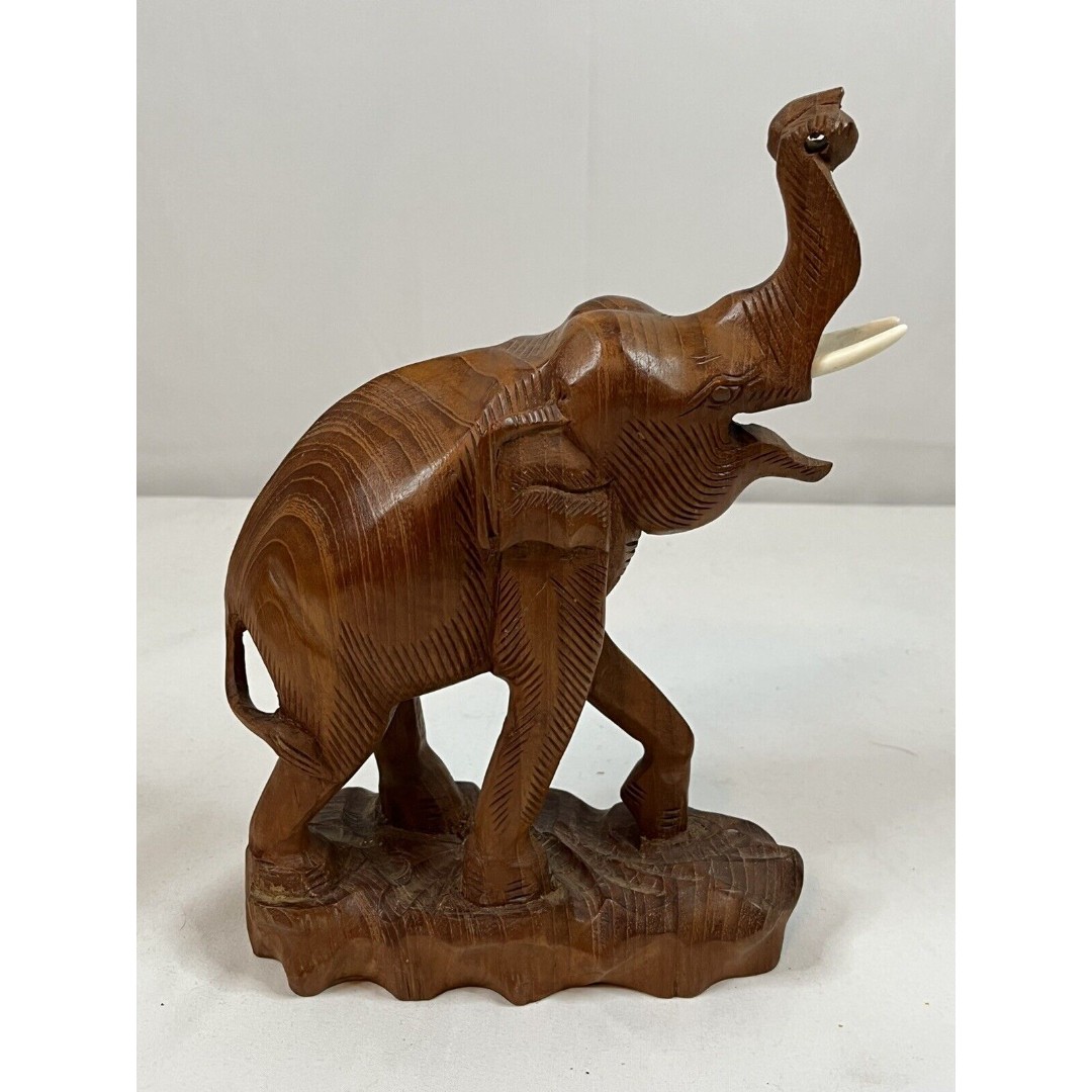 Vintage Large Hand Carved Wooden Elephant Statue 9.5 Inches Tall