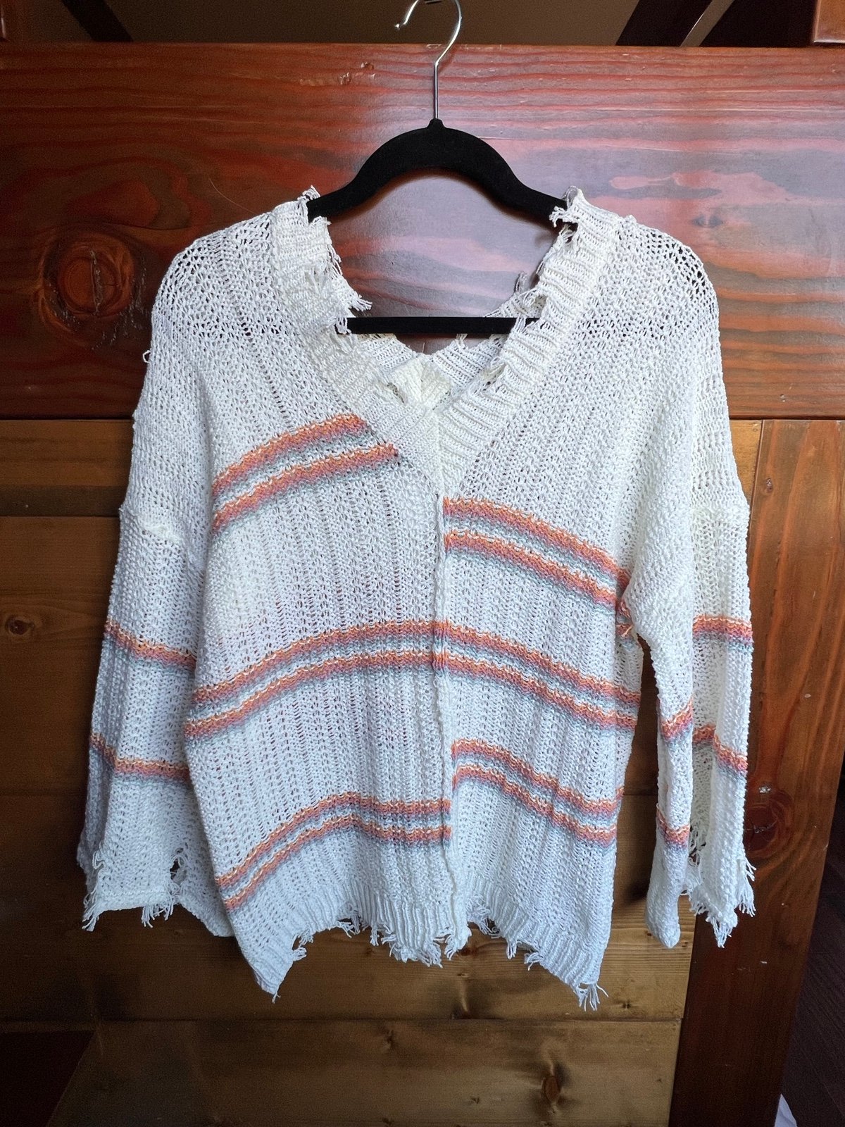 POL Distressed Striped Sweater