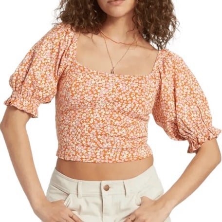 Billabong Medium Top Flora Short Sleeve in Light Sorbet 100% cotton cropped NWT