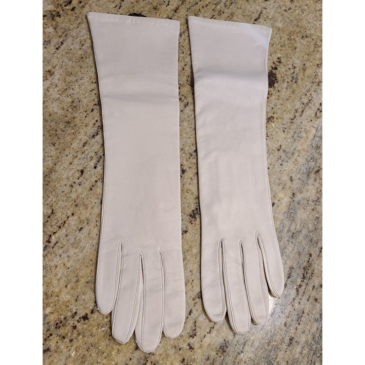 Vintage Size S 6.5 Gray Leather Silk Lined Formal 14 Long Gloves Lanola