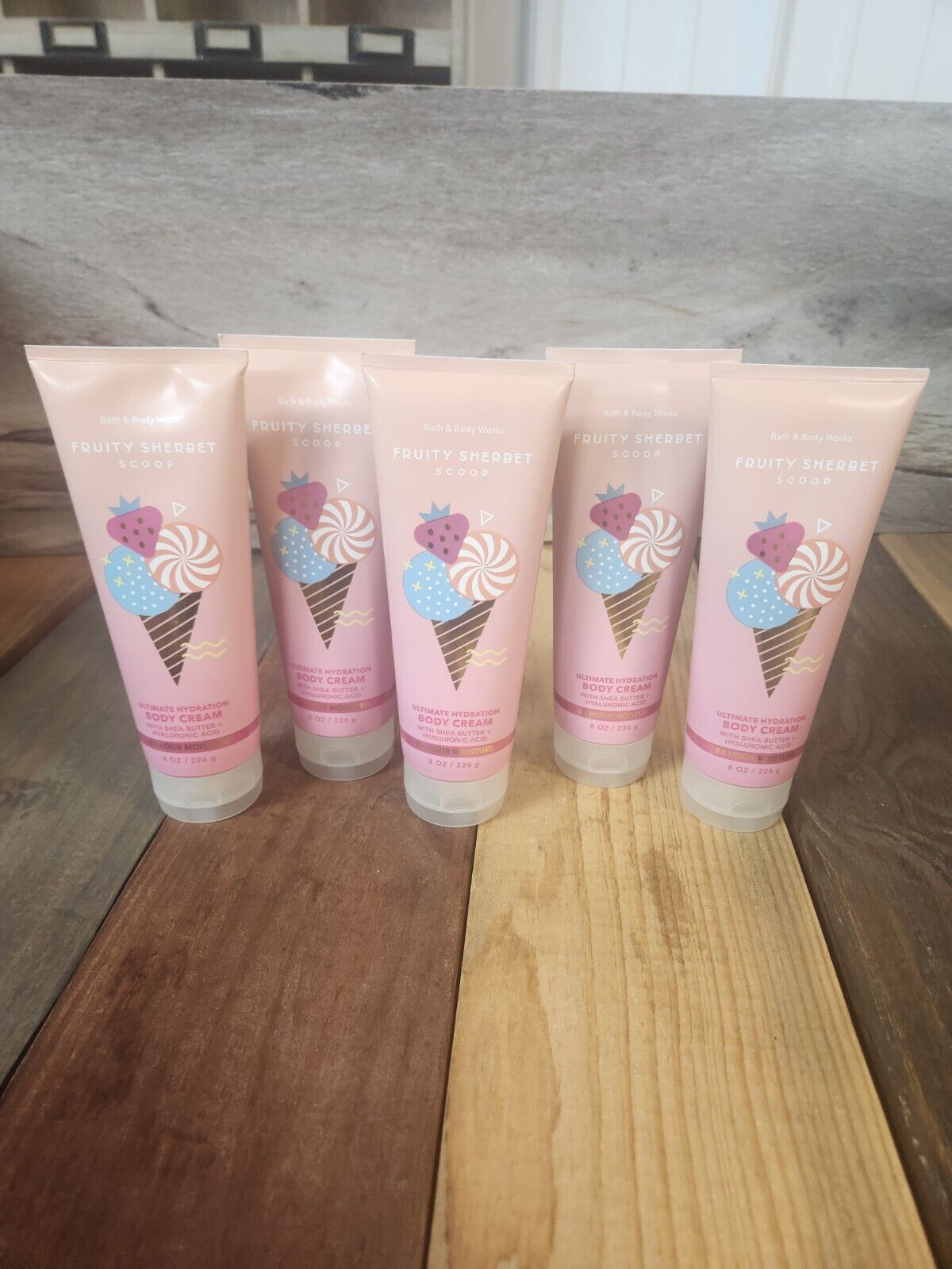5PK Bath & Body Works Fruity Sherbet Scoop Body Cream 8oz NEW