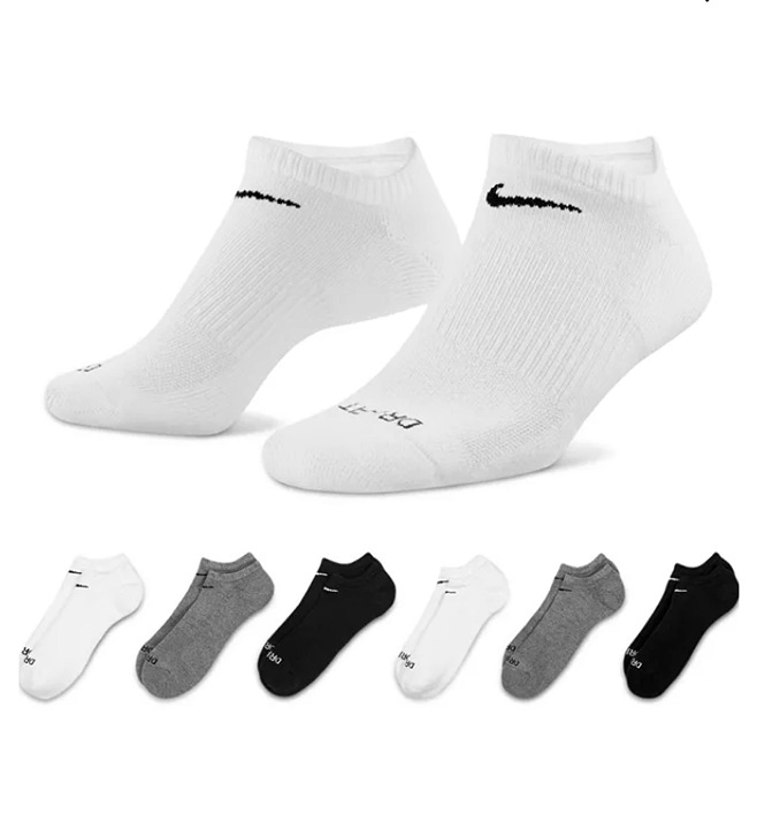 6 Pair Women's Nike No Show Socks Dri-Fit Everyday Plus Cushioned Cotton 6-Pack