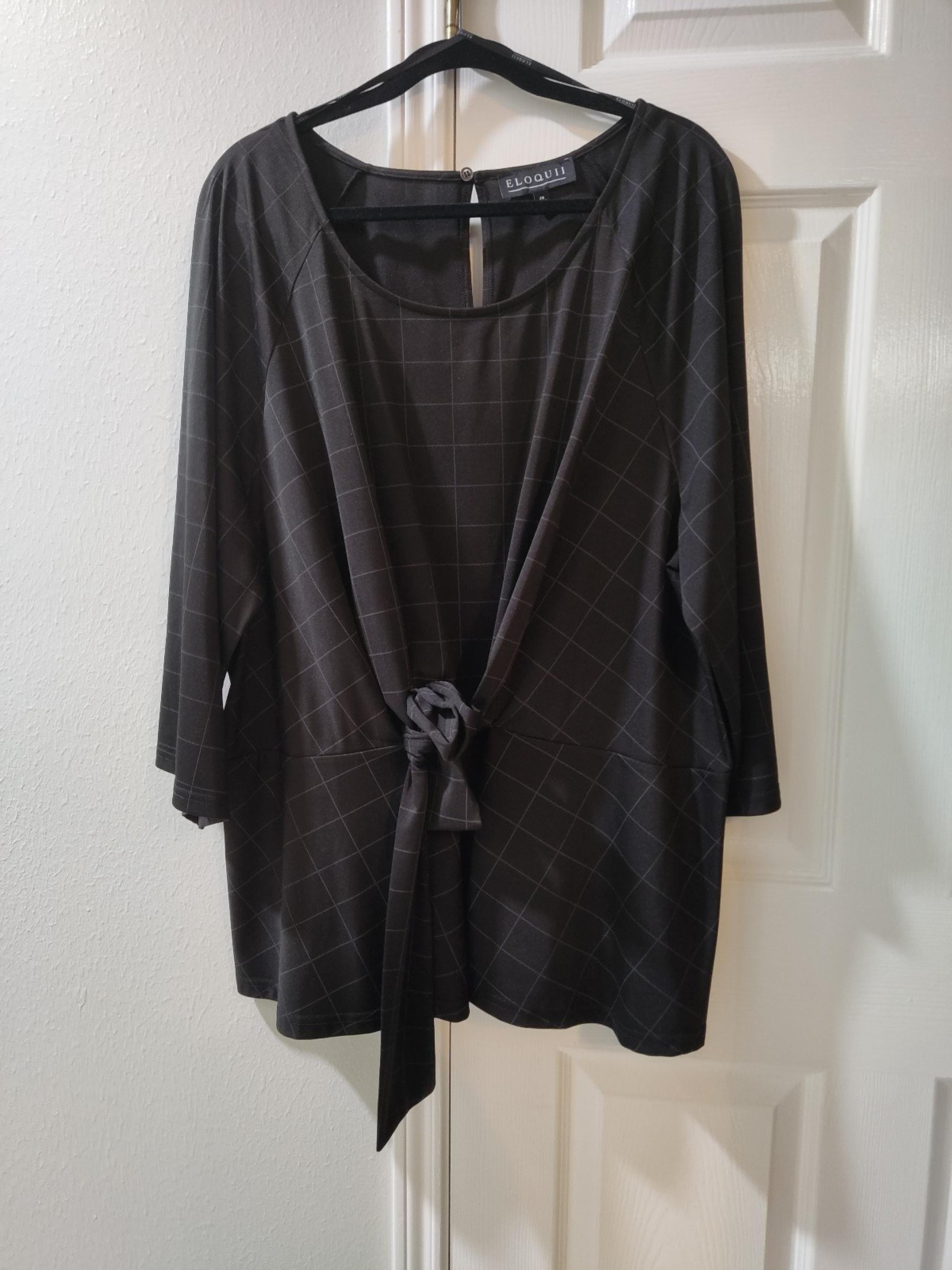 Eloquii Women's Plus Sz 28W Black & White Peplum Tie Front Blouse 3/4 Sleeve Top