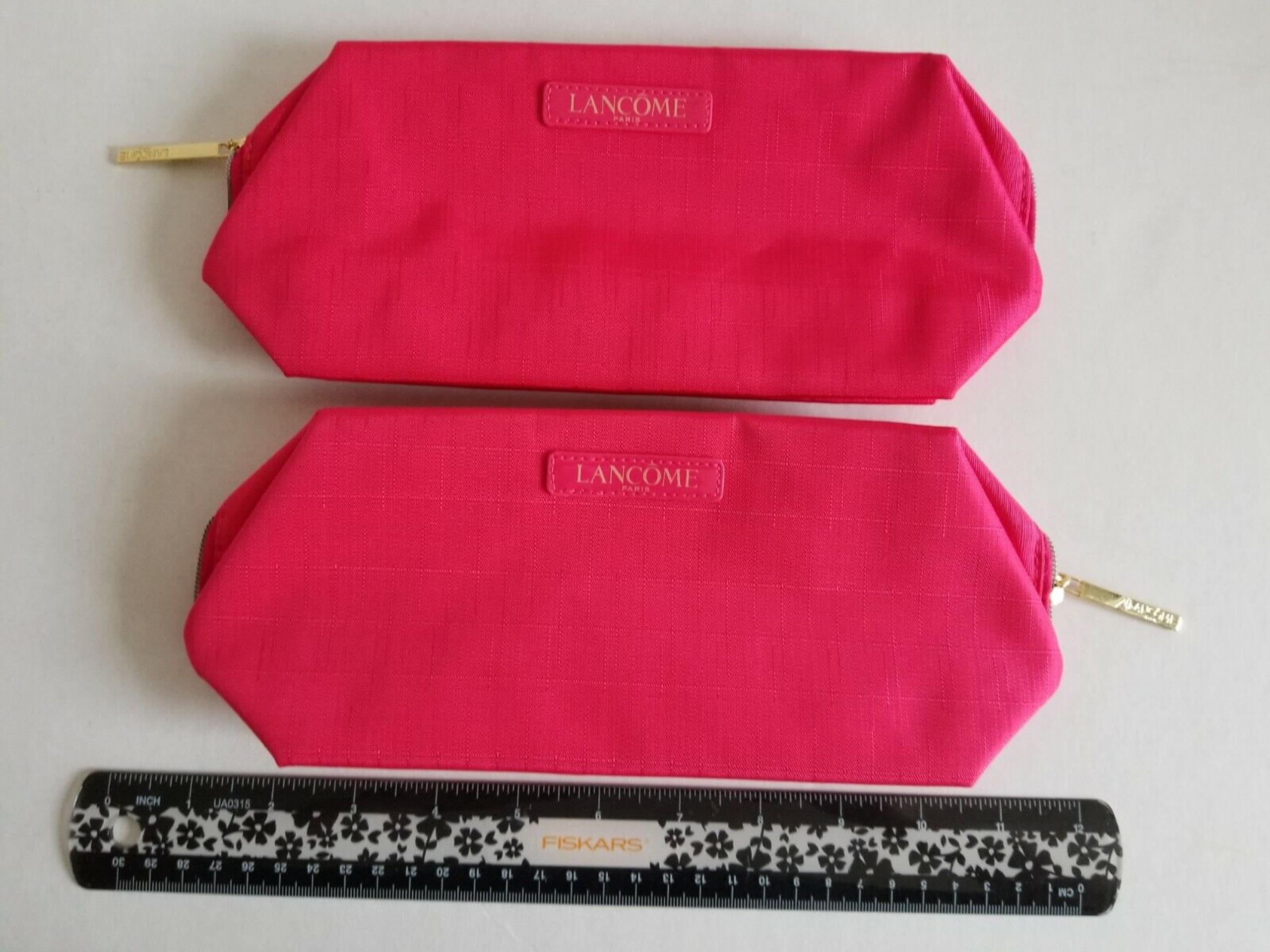 LANCOME COSMETIC PINK POLYESTER MAKEUP BAG WITH ZIPPER 10 x 6.5" 2Pcs
