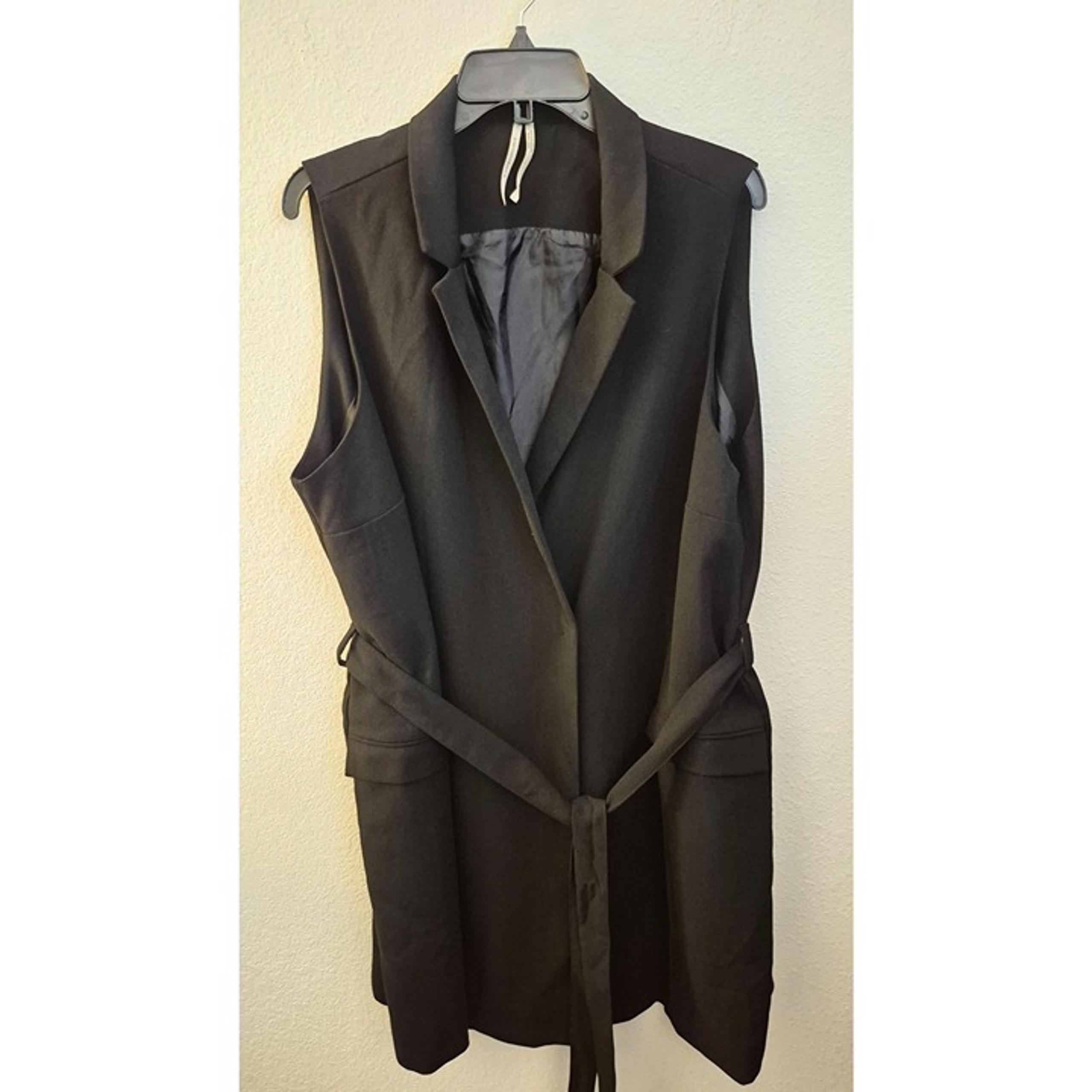 Anthropologie Black Longline Tailored Fully Lined Vest with Belt/Pockets 2X EUC