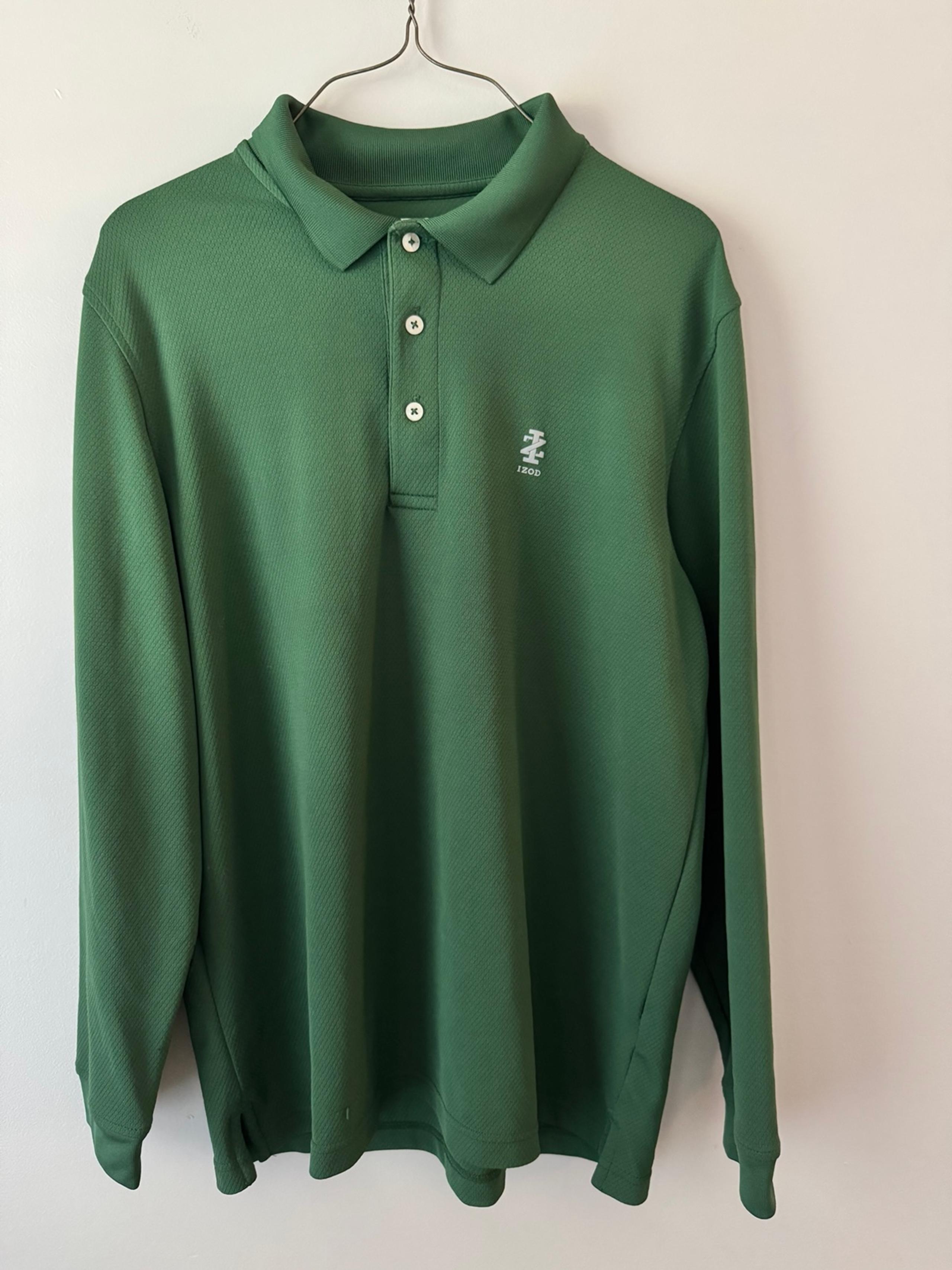 IZOD Golf Long Sleeve Polo Shirt Green – Men’s Medium