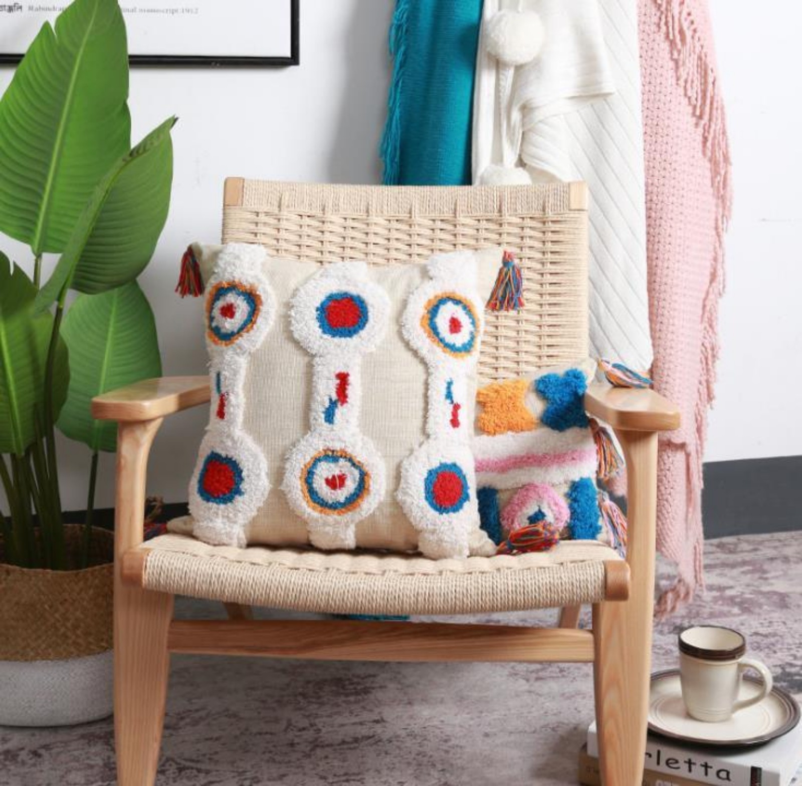Nordic Pillow Cover Tufted Indian Handmade Pillow Stereo Embroidery Cushion Cove