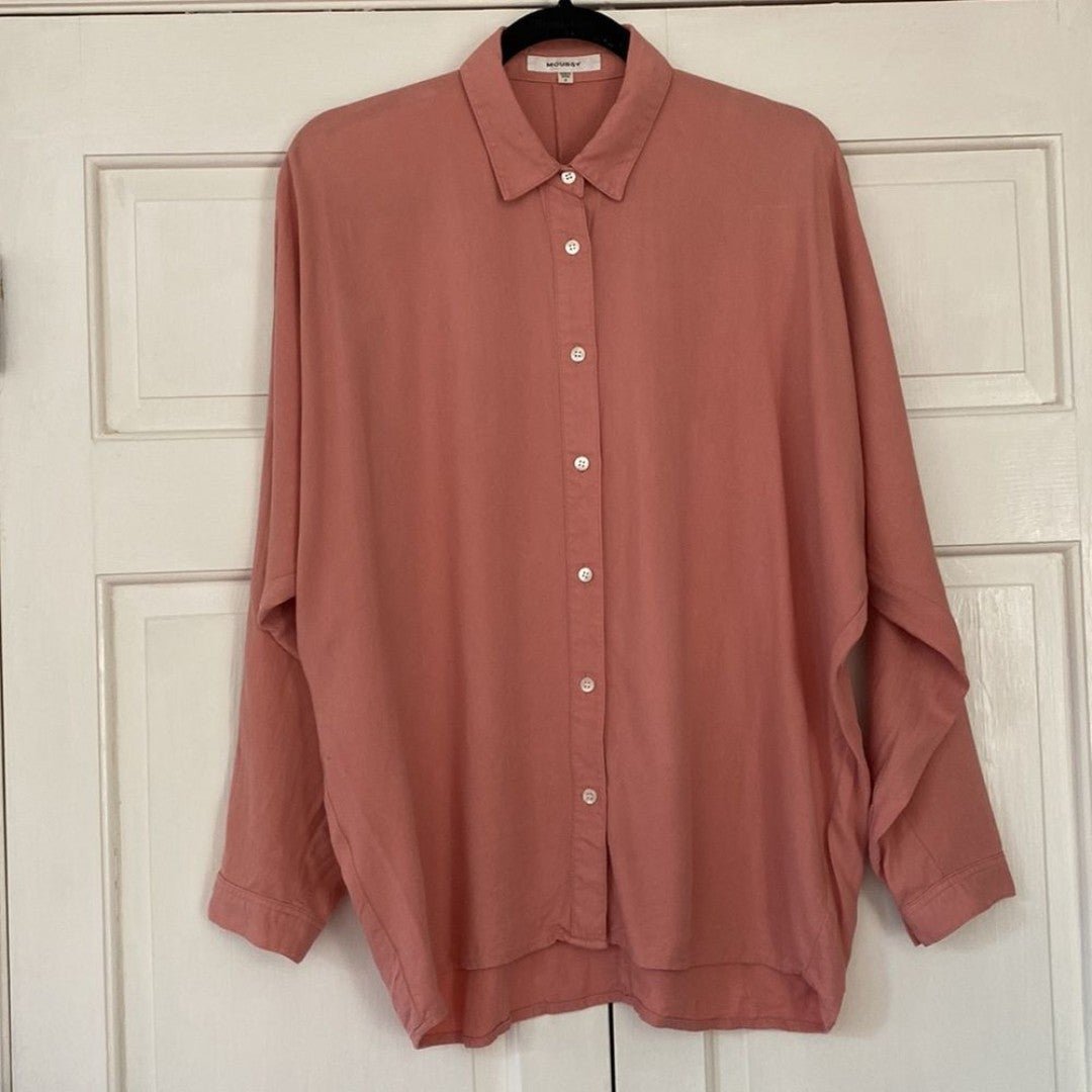 Moussy Rayon One Size Fits All Button Down Collared Blouse Shirt