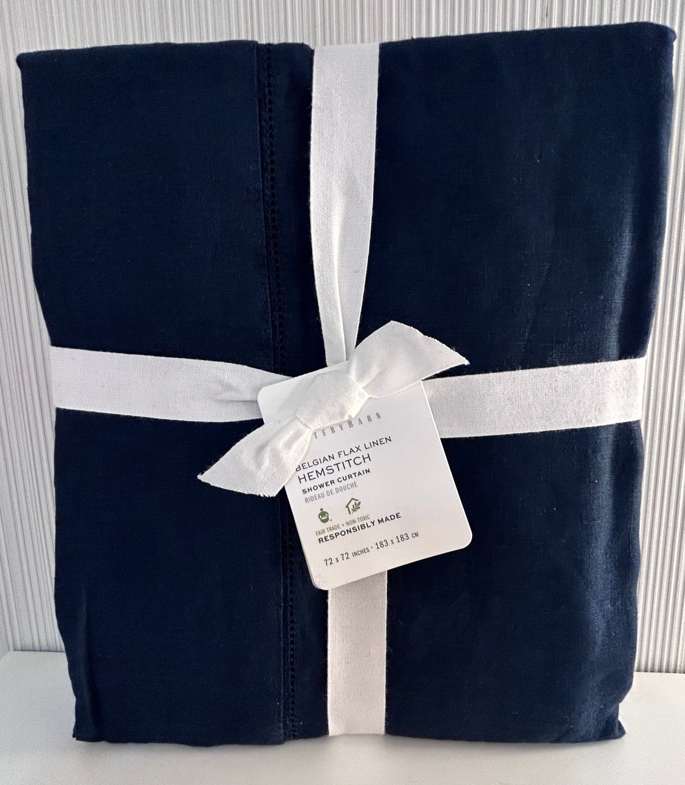 Pottery Barn Belgian Flax Linen Shower Curtain, Midnight Blue