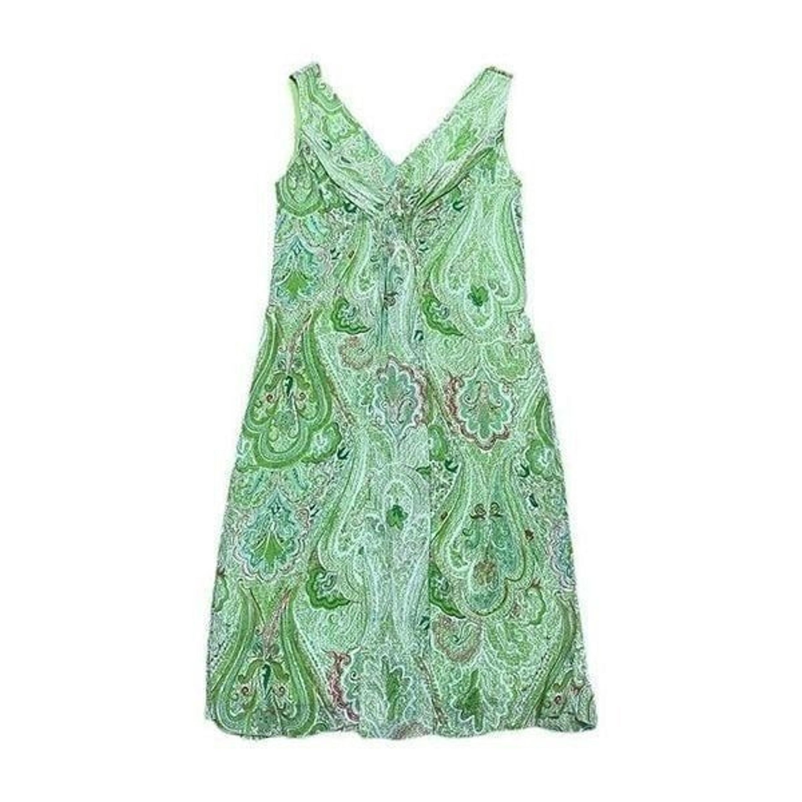 Jonathan Martin Green Paisley Satin and Sheer Women's Dress Size 8P Retro Short