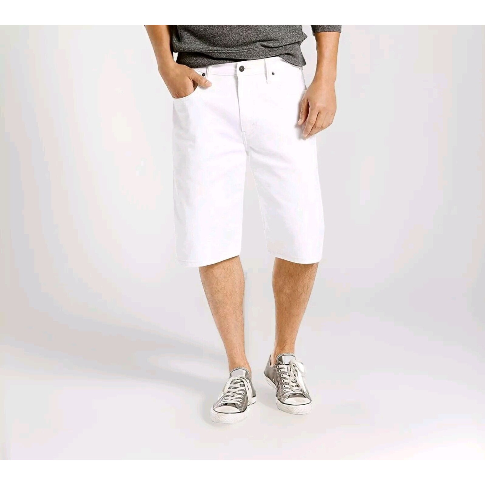 Levis 569 Shorts Mens White Denim Stretch Loose Fit Straight Leg Size 32