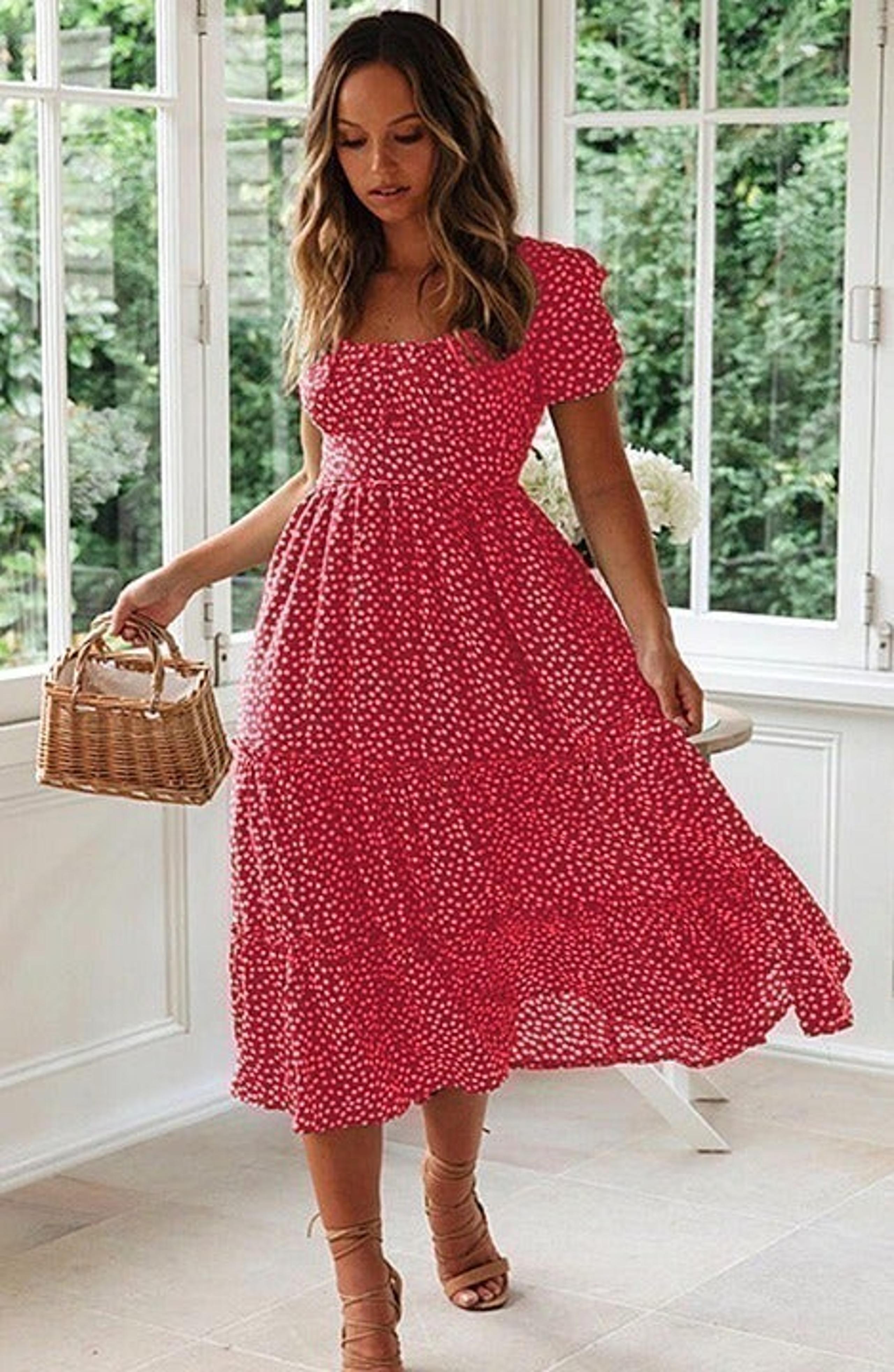 Cute Boho Floral Print Long Midi Dress M
