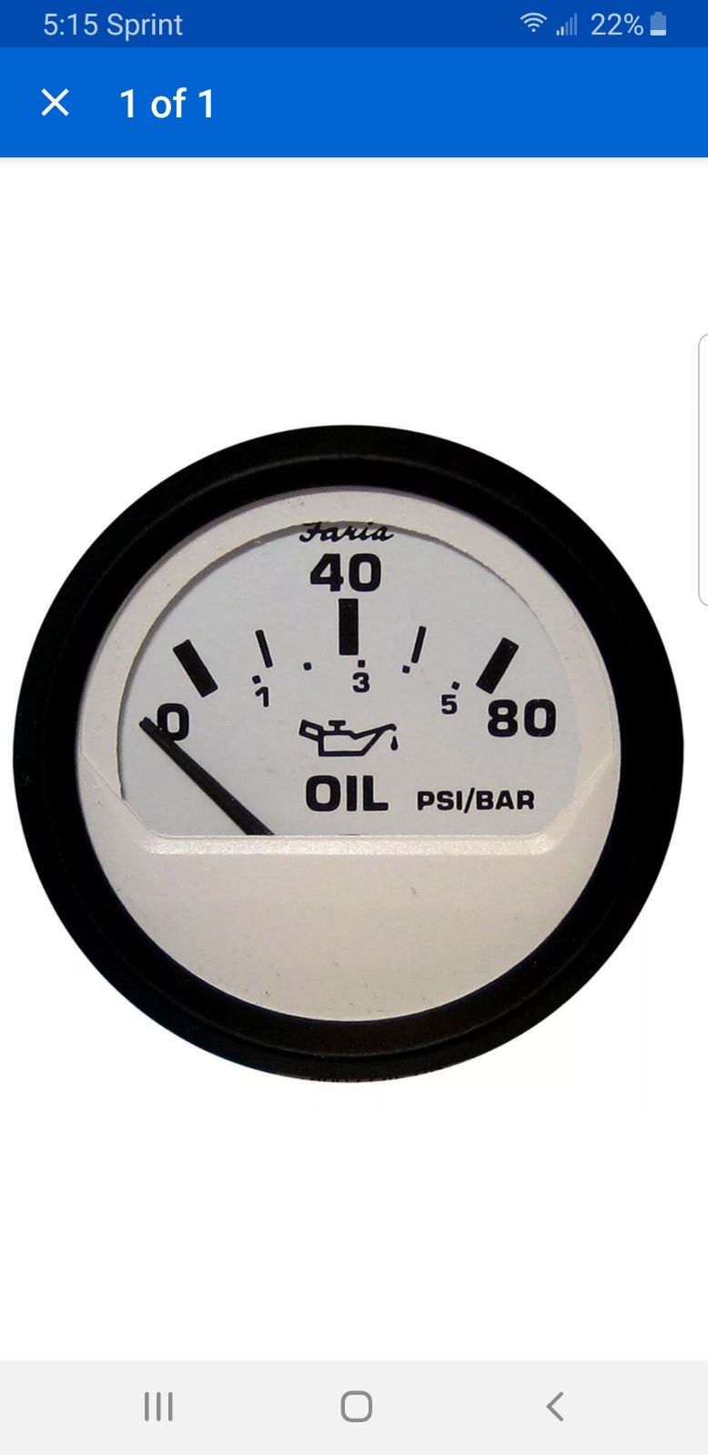Faria Oil Gauge 12902 - 80 PSI 2 white
