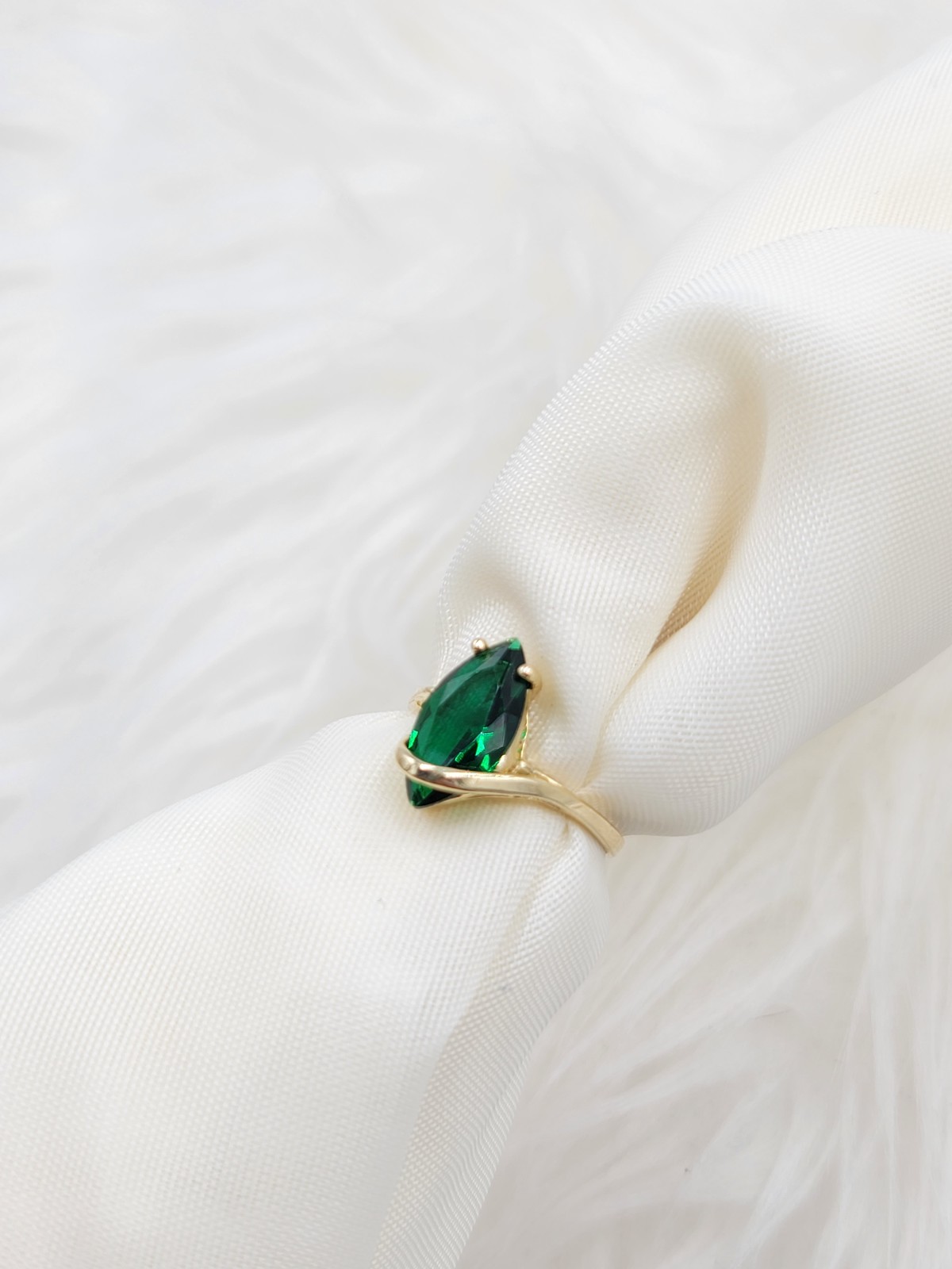 Solid 14k Gold Marquise Emerald (cz) Ring