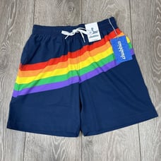 Chubbies NEW Swim Trunks Navy Rainbow Stripe Medium 7 inseam Men's
