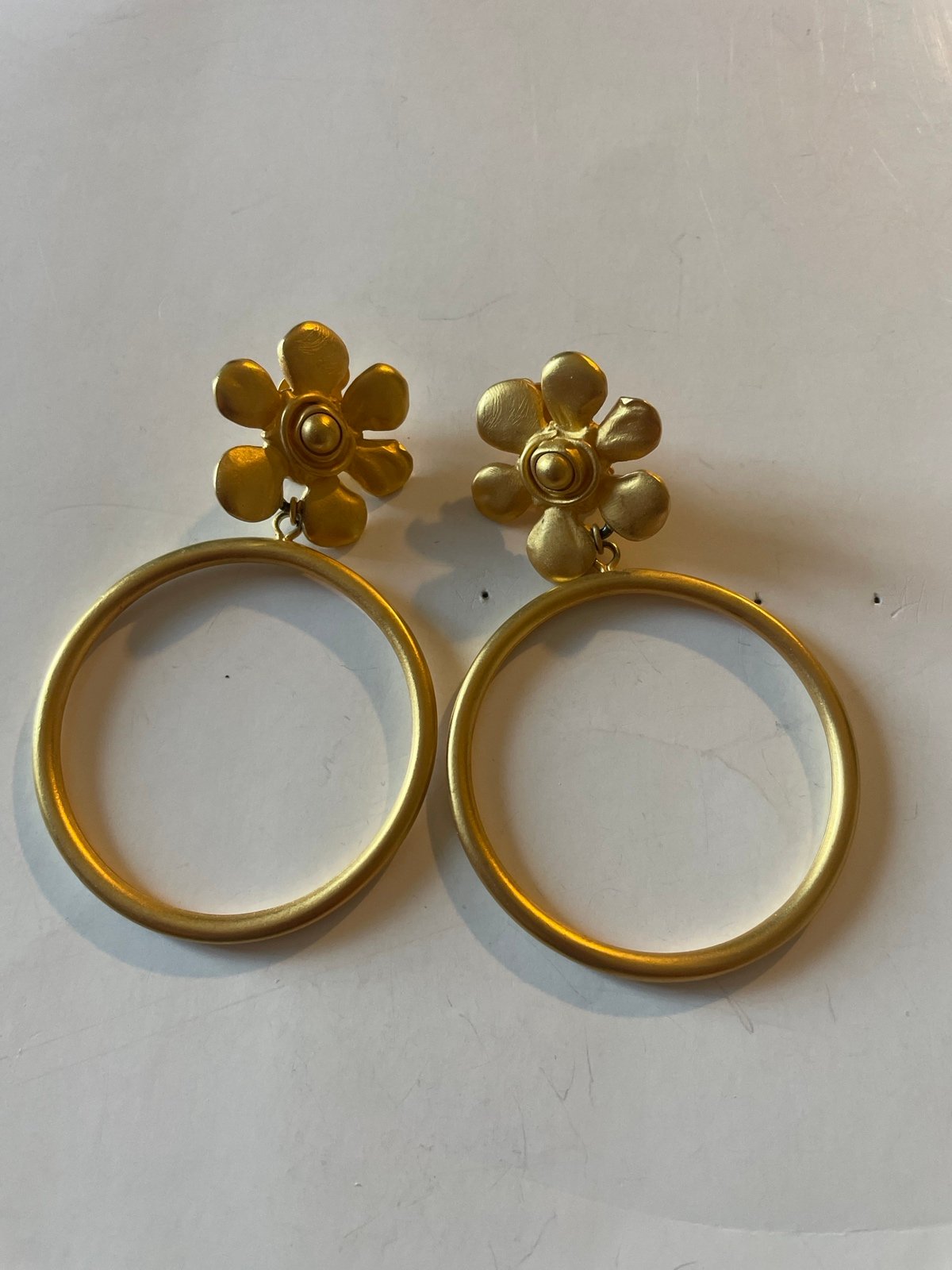 Vintage Karl Lagerfeld daisy earrings with hoop dangle from the 1990s