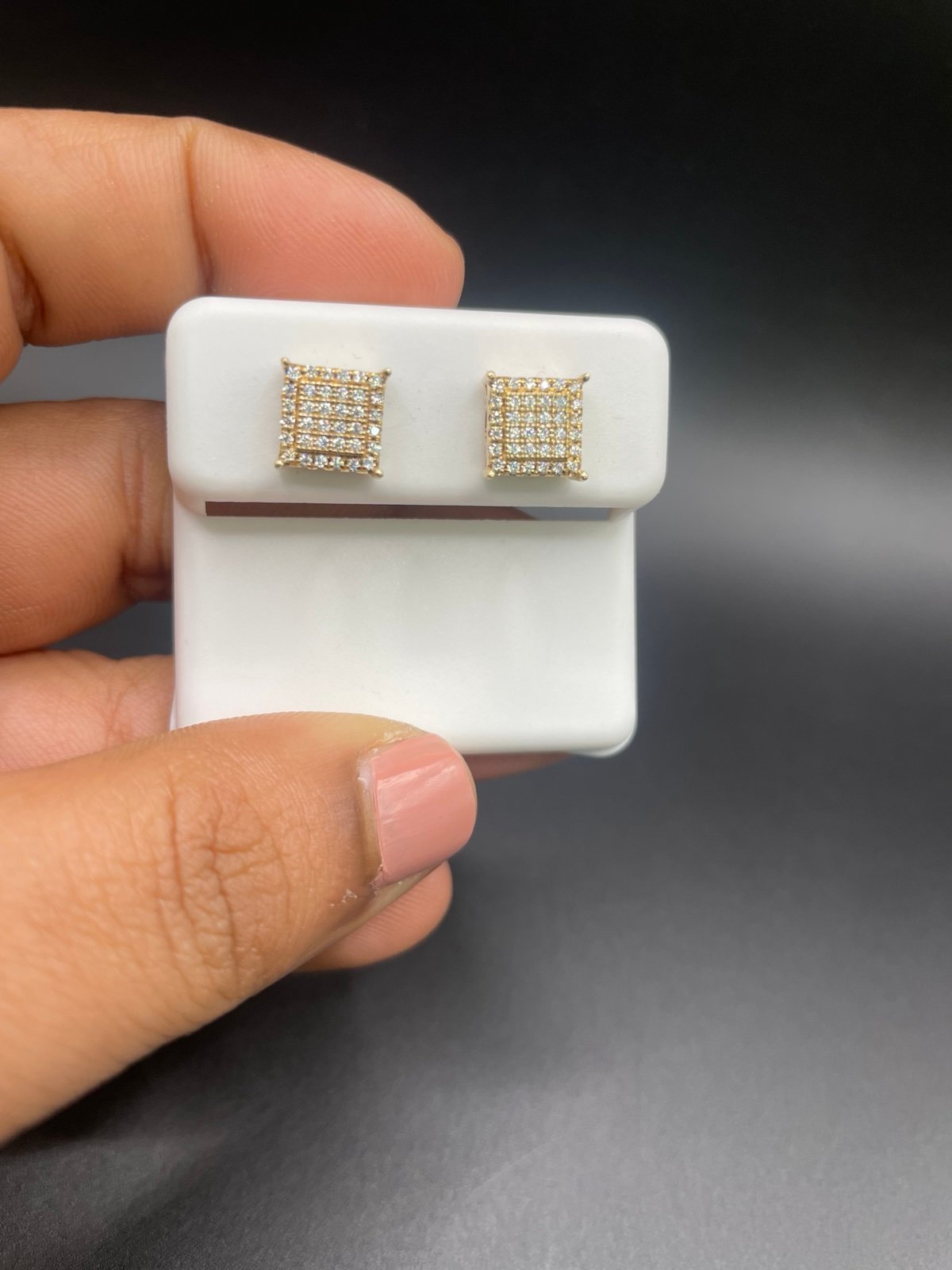 10KT gold square studs with Moissanite