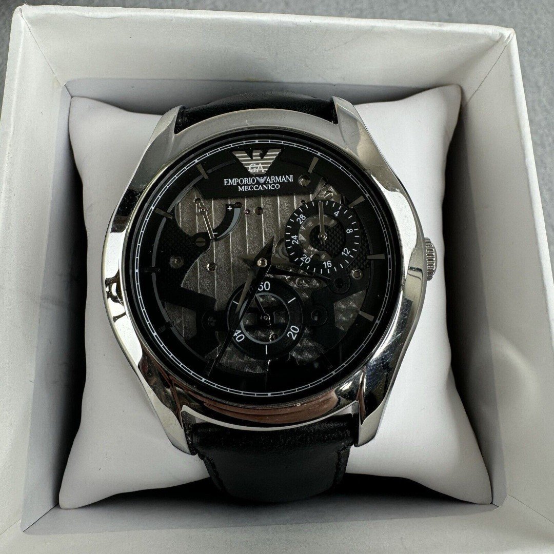Emporio Armani Men's Meccanico Watch Automatic AR4673 Grey Dial Leather Strap