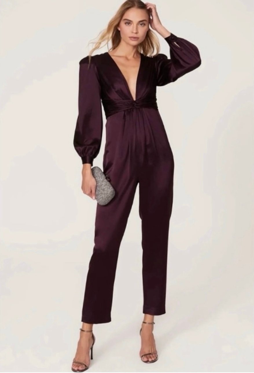 IEENA for Mac Duggal Plum Plunge Neckline Jumpsuit size 4