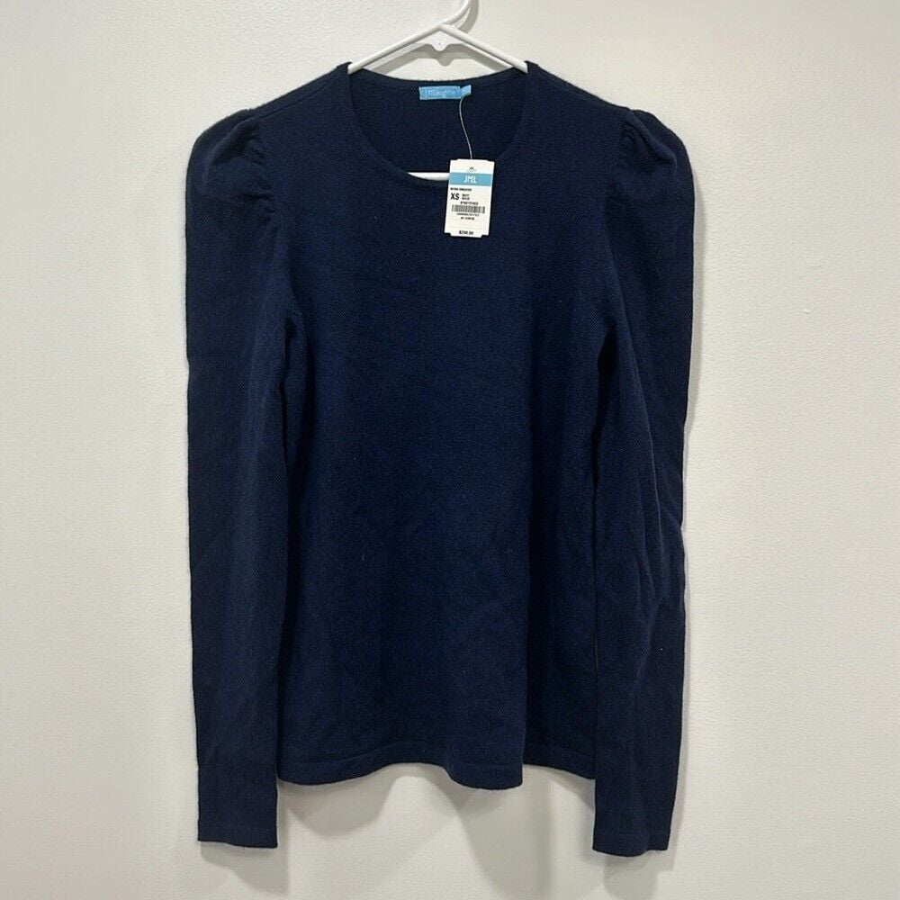 J Mclaughlin Womens Wynn Cashmere Sweater XS Navy Blue Puff Sleeve Knit Crew NEW