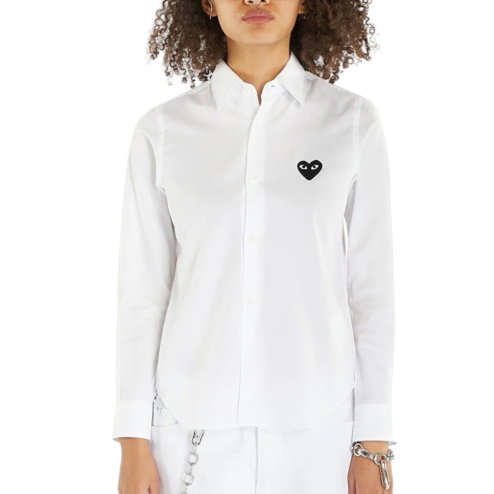 Comme Des Garçons Play White Embroidered Heart Button Up Shirt Size Large