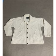 Carraig Donn 100% Wool Sweater Womens S Cable Knit Fisherman Cardigan Off White