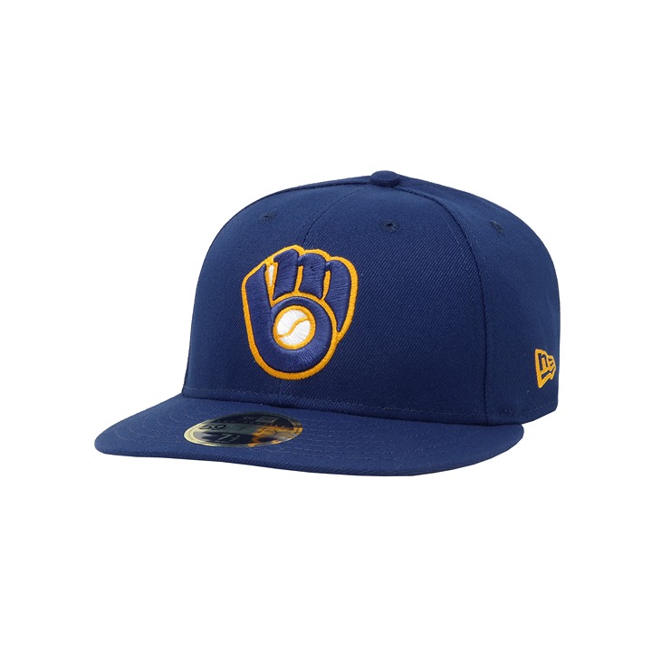 New Era 59Fifty Men Milwaukee Brewers Glove Blue Low Profile Fitted Cap Size 8
