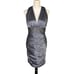 Carmen Marc Valvo Silk Blend Ruched Metallic Studded Pleated Party Sheath Dress