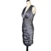 Carmen Marc Valvo Silk Blend Ruched Metallic Studded Pleated Party Sheath Dress