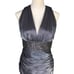 Carmen Marc Valvo Silk Blend Ruched Metallic Studded Pleated Party Sheath Dress