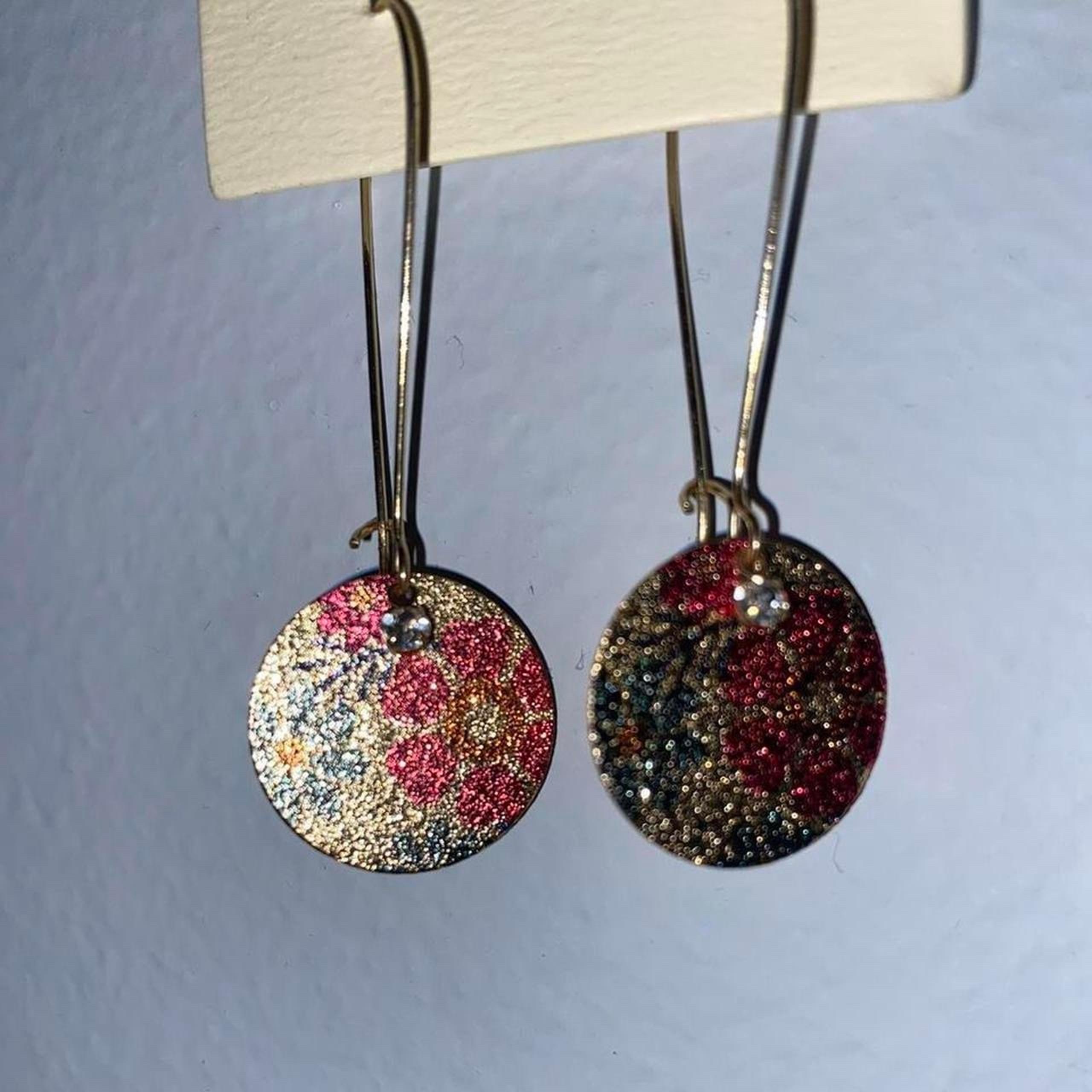 New gold pink blue sparkly floral dangling earrings bling gem teardrop hoops