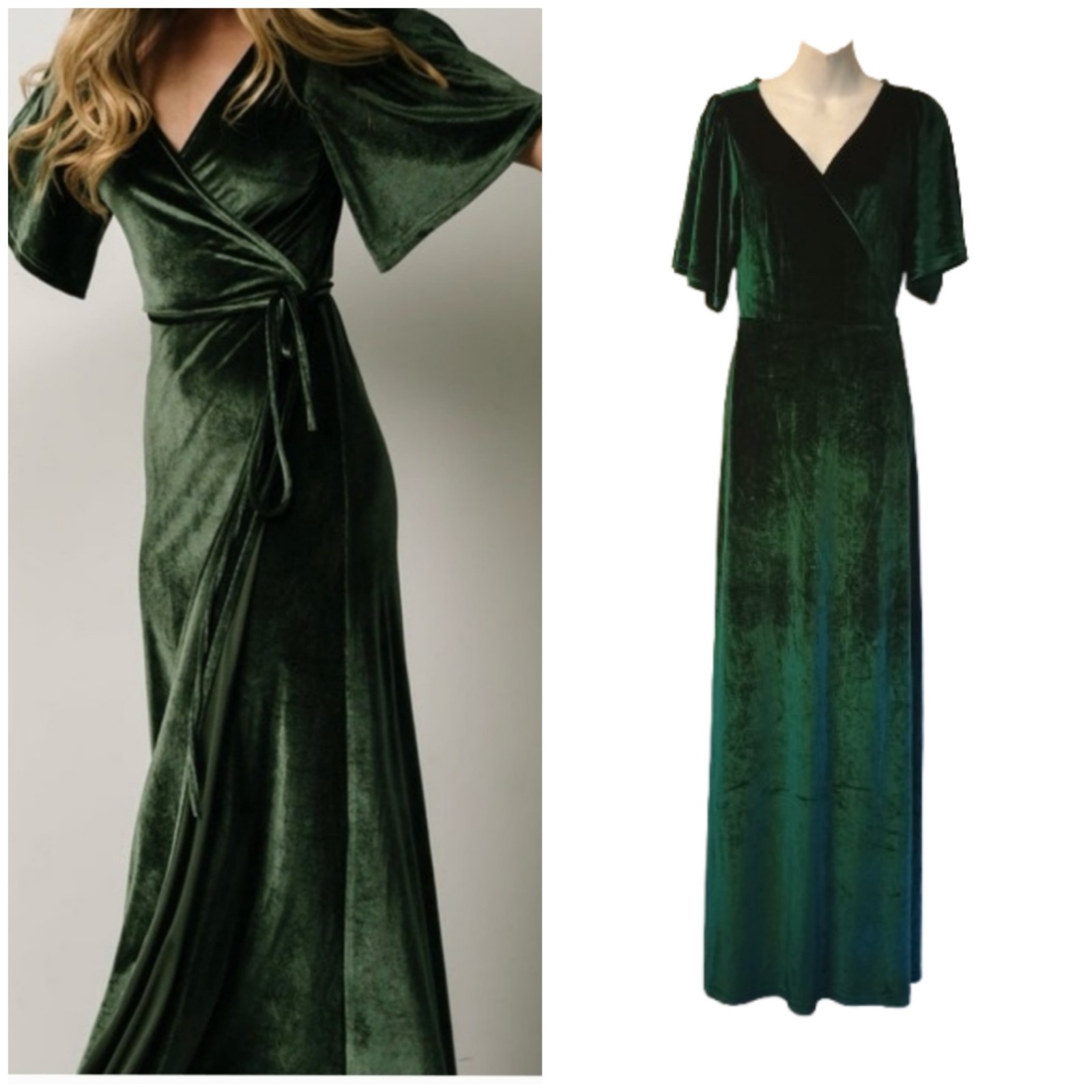 NWT Baltic Born Meghan Emerald Green velvet wrap dress
